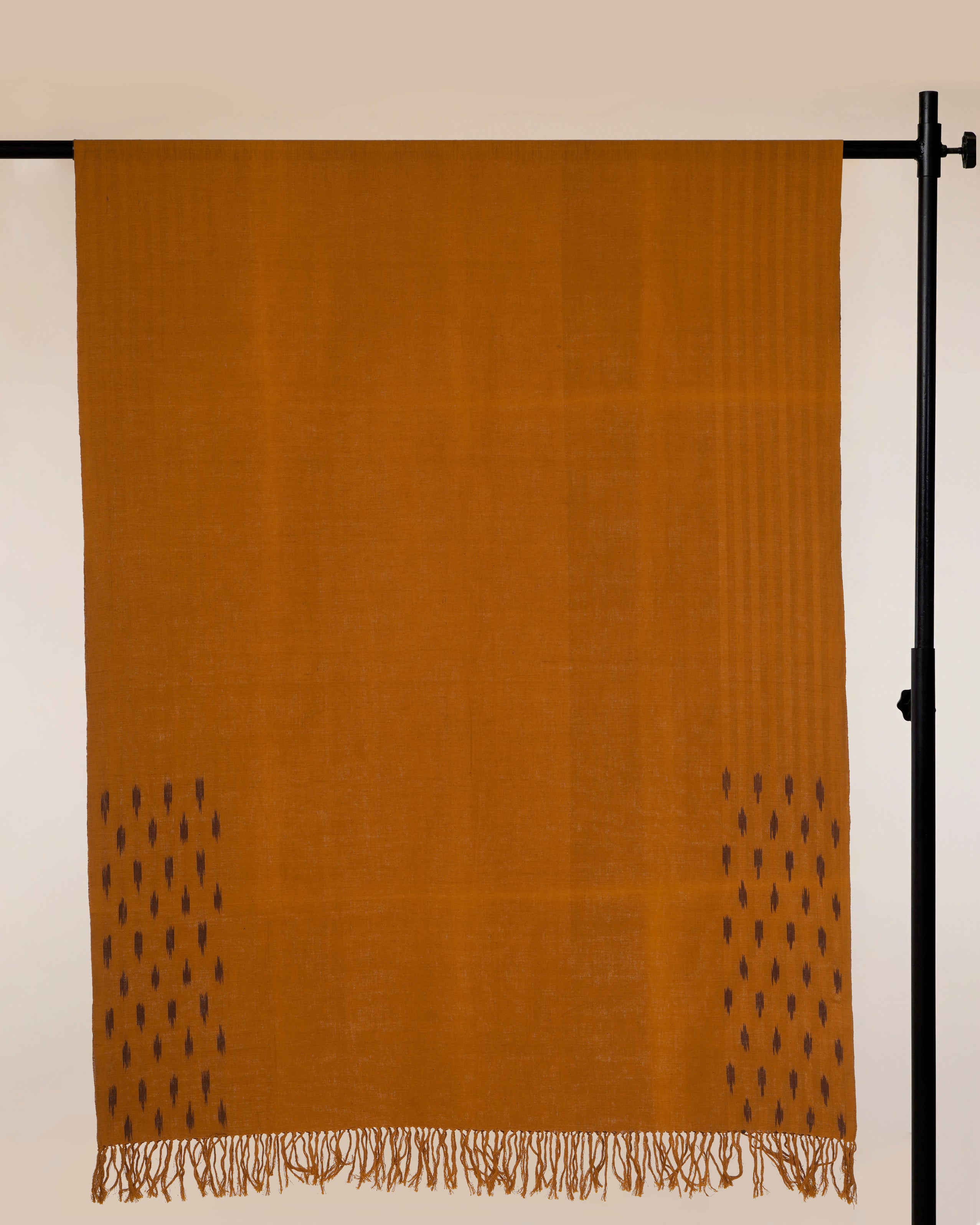 Orange Color Handwoven Ikat Cotton Dupatta With Tassels