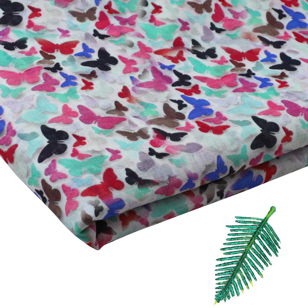 Multi Color Digital Printed Tussar Chanderi Fabric