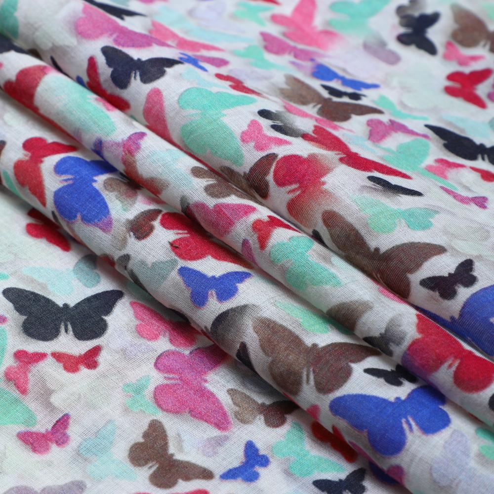 Multi Color Digital Printed Tussar Chanderi Fabric