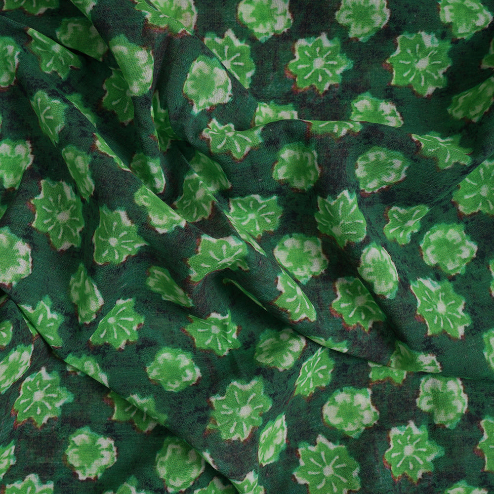 Green Color Digital Printed High Twisted Cotton Voile Fabric