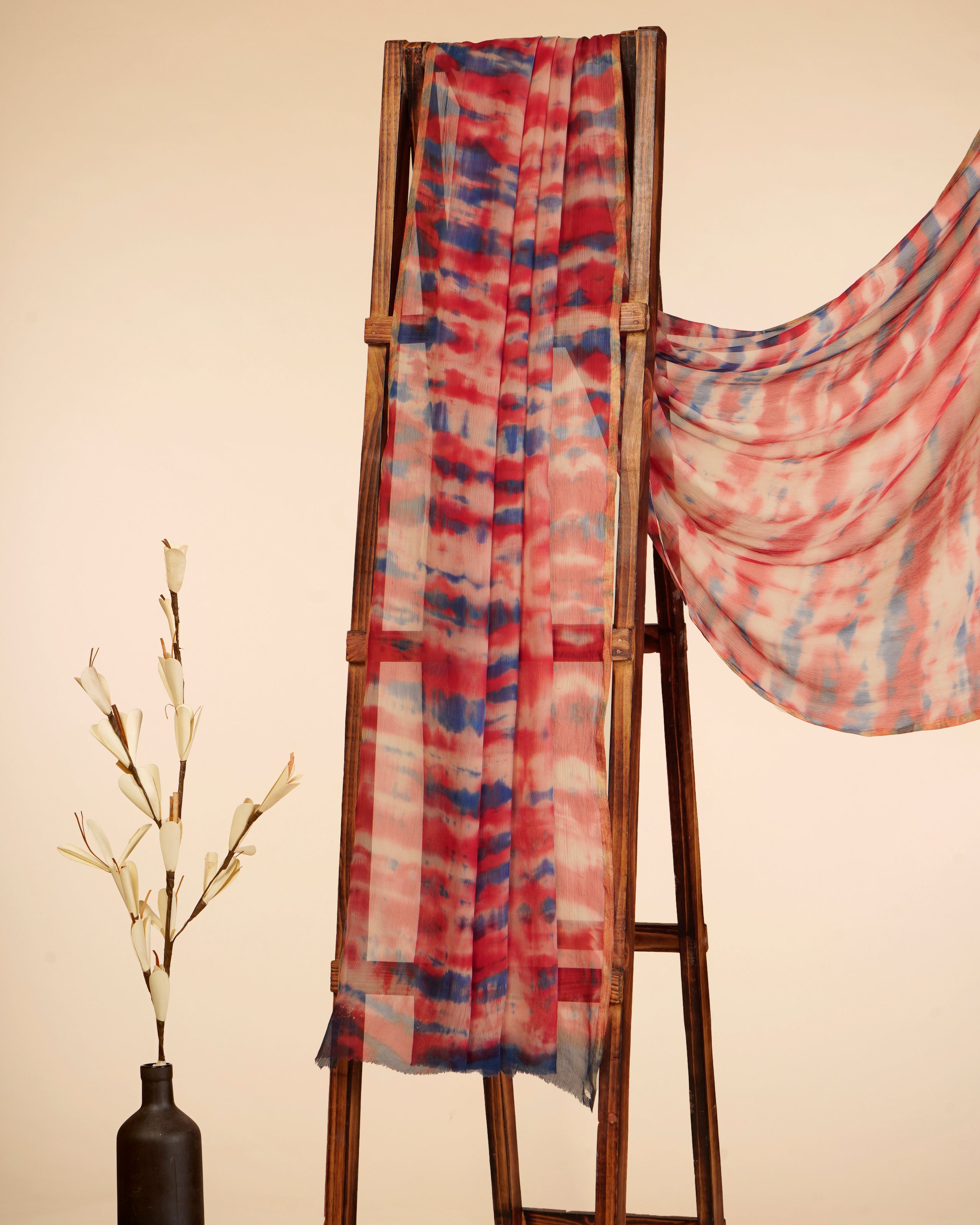 Red-Blue Color Tie and Dye Chiffon Silk Dupatta