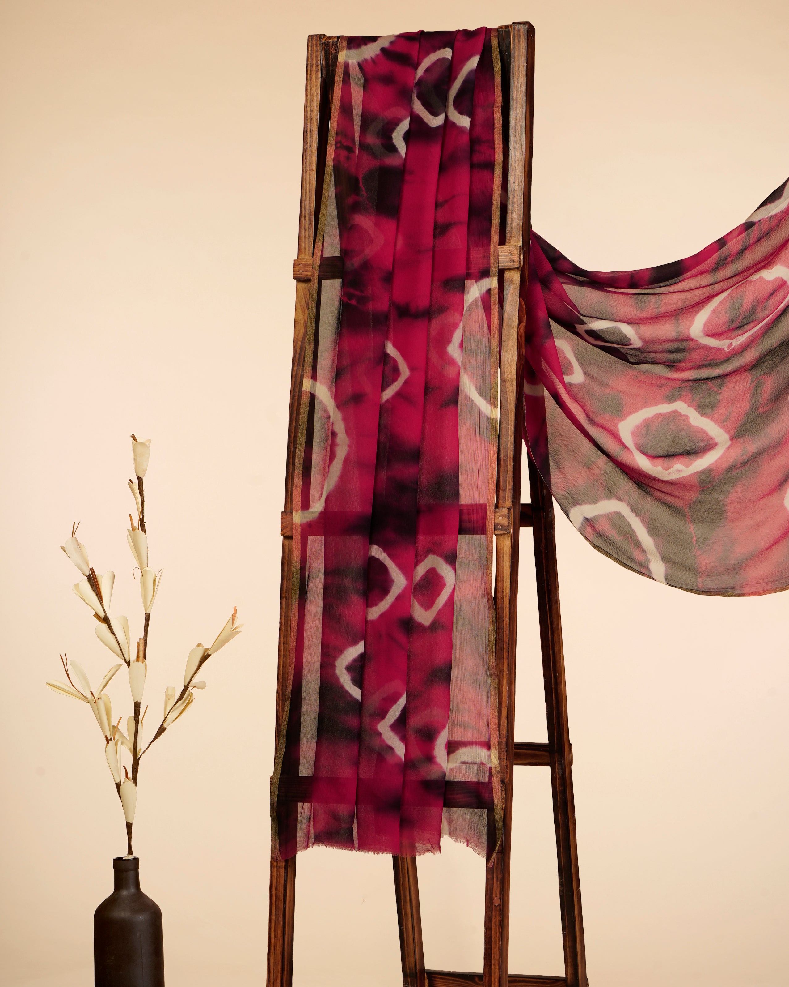 Red-Black Color Hand Tie-Dye Chiffon Silk Dupatta