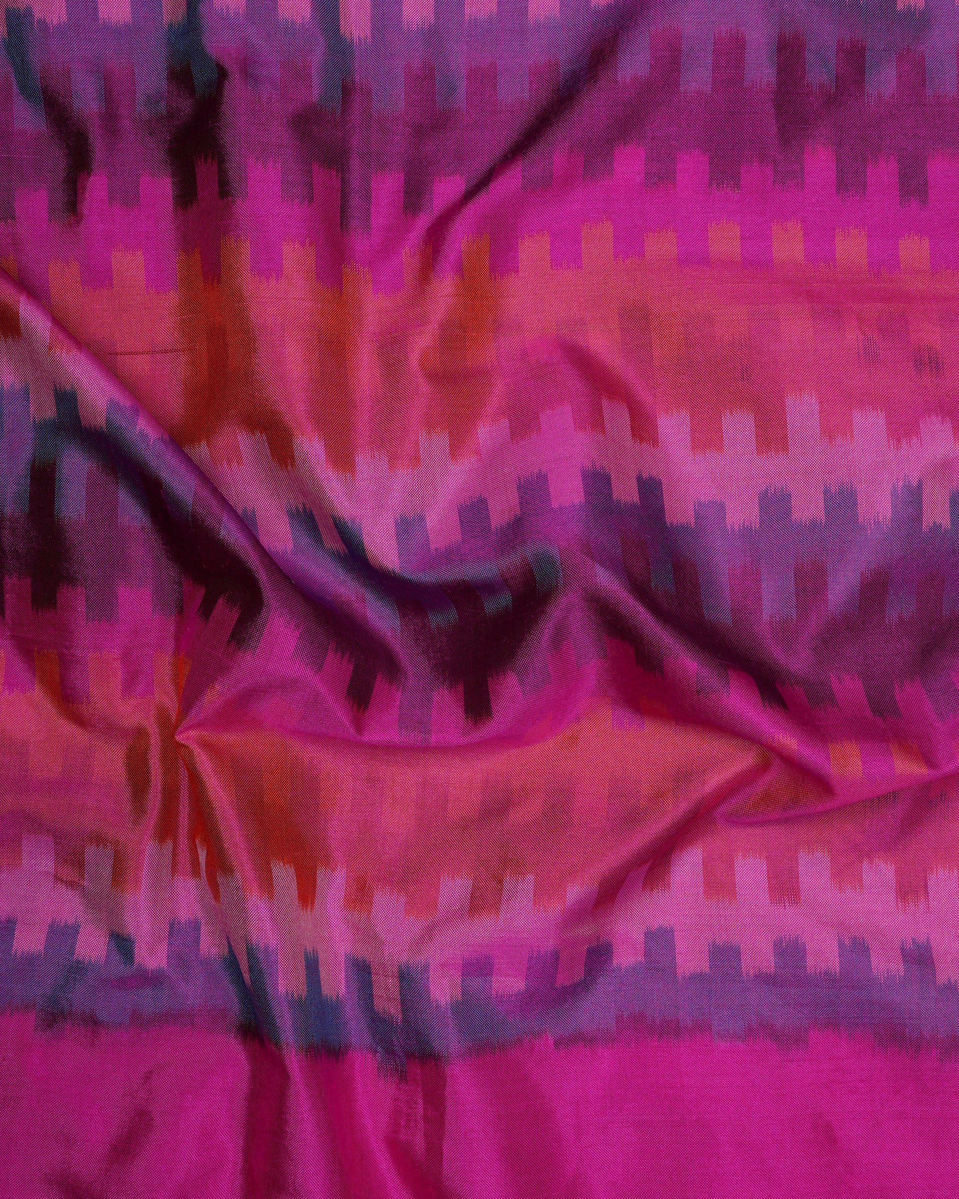 Pink Color Handwoven Ikat Silk Stole with Tassels