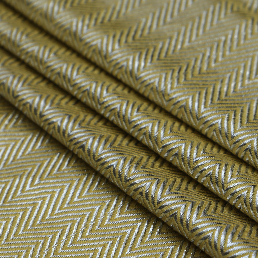 Yellow Color Handwoven Brocade Silk Fabric