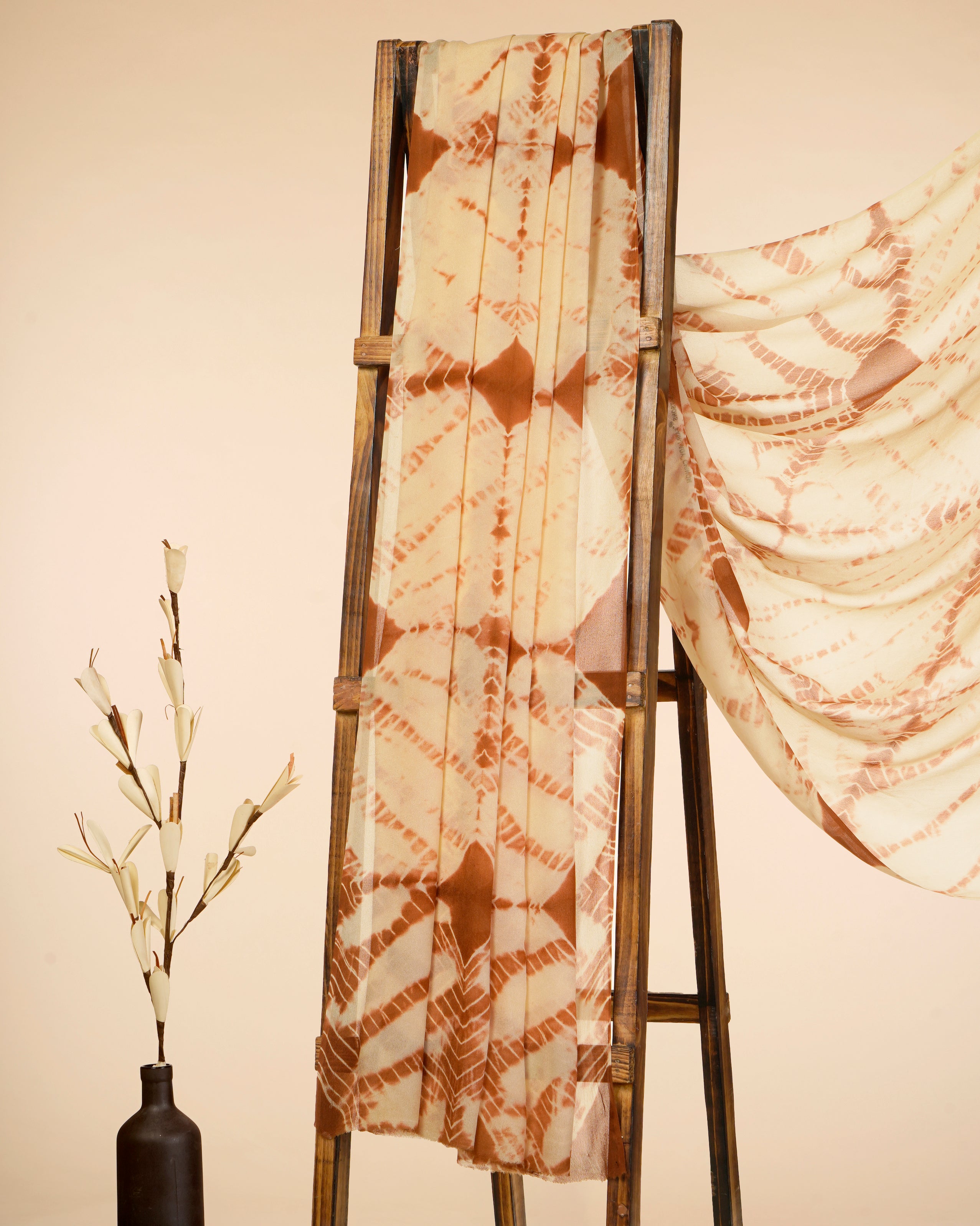 Cream-Brown Color Hand Tie-Dye Chiffon Silk Dupatta