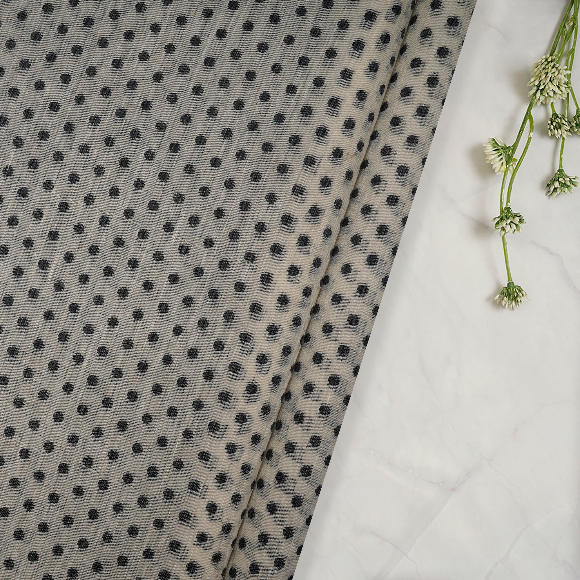 White-Black Color Handwoven Brocade Chanderi Fabric