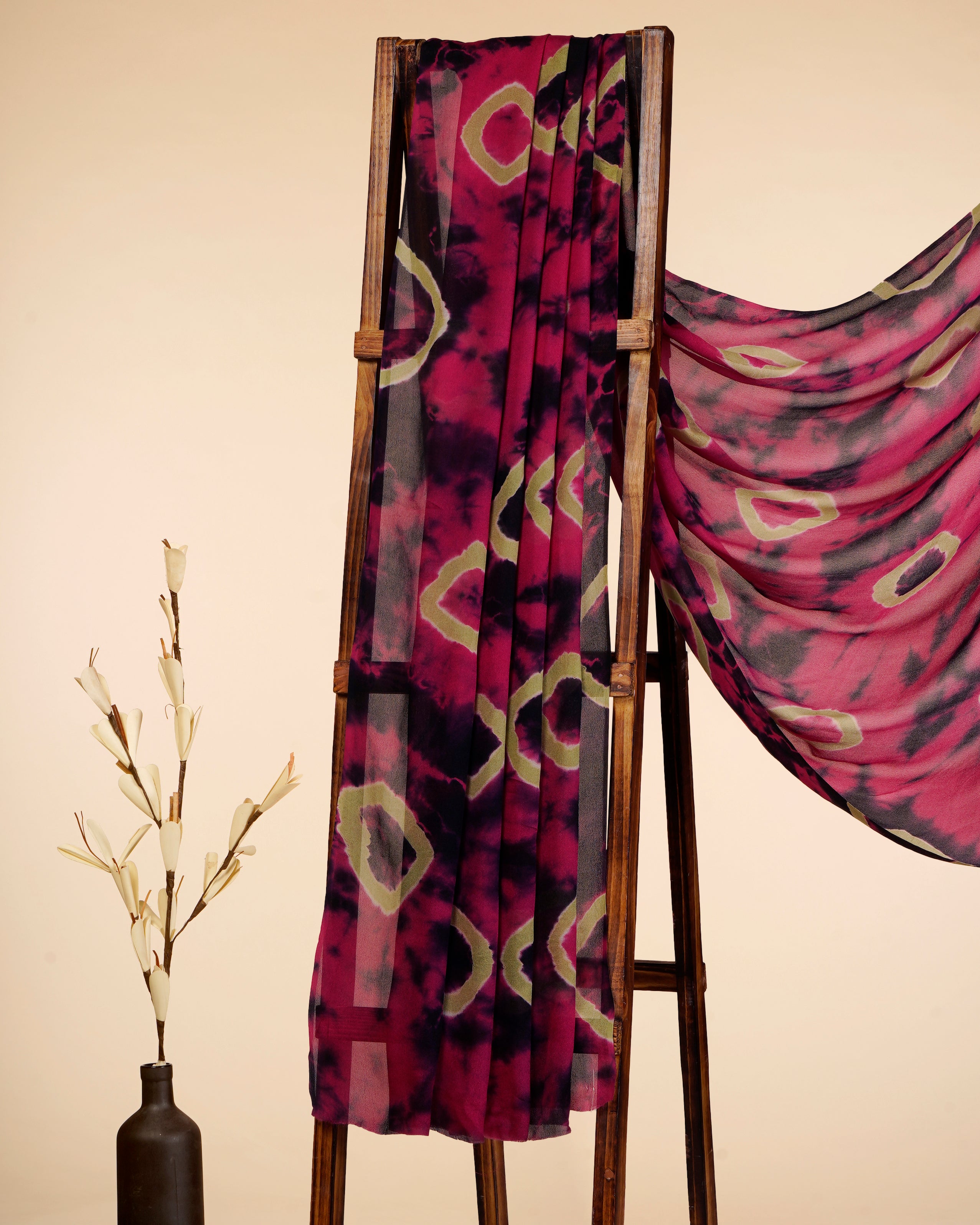 Pink-Black Color Hand Tie-Dye Chiffon Silk Dupatta