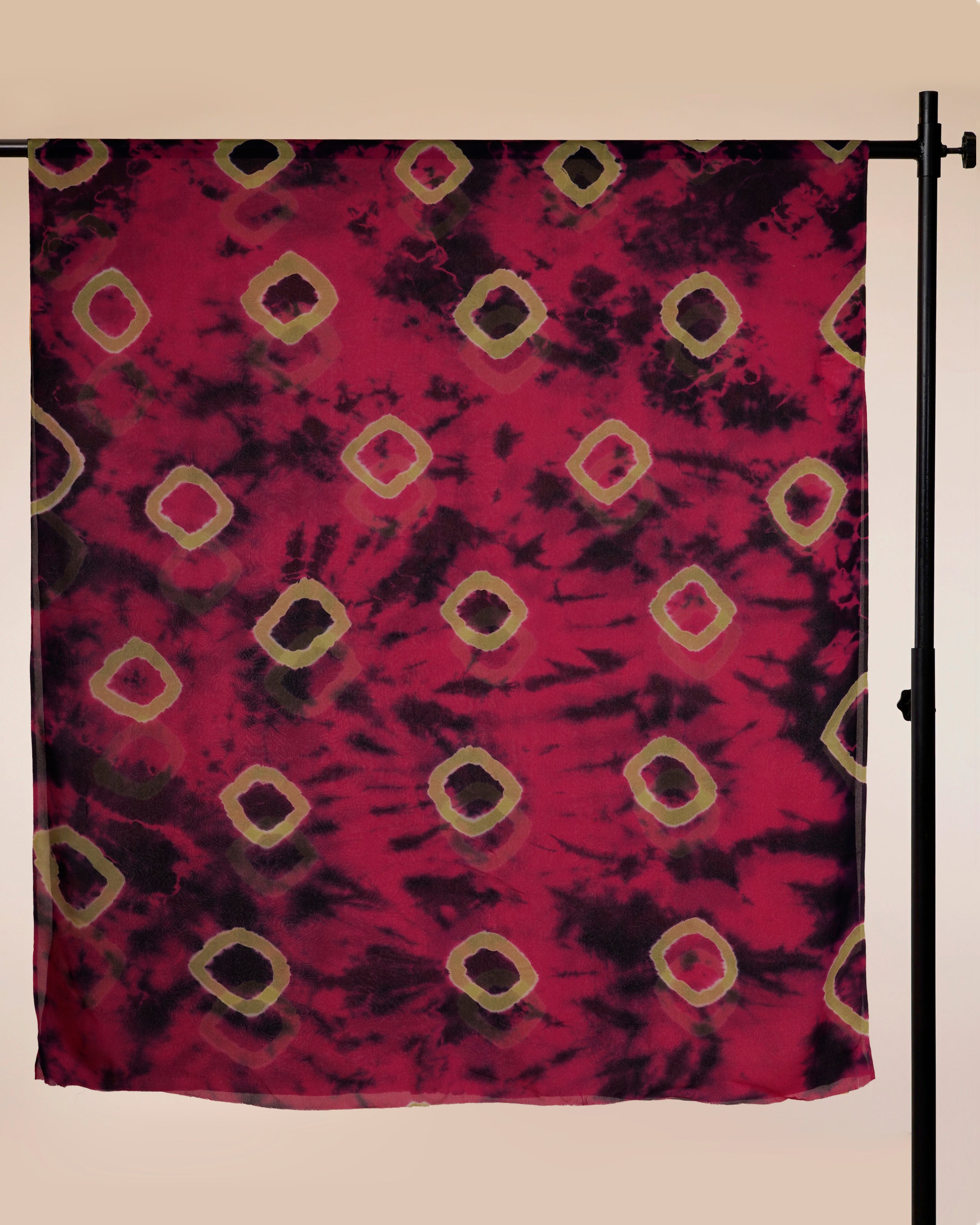 Pink-Black Color Hand Tie-Dye Chiffon Silk Dupatta