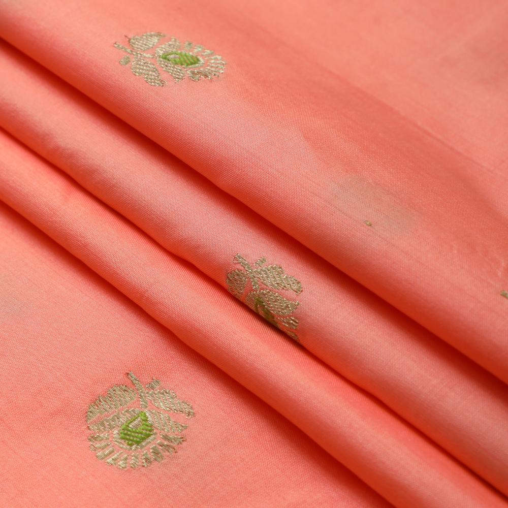 Peach-Golden Color Handwoven Brocade Fabric