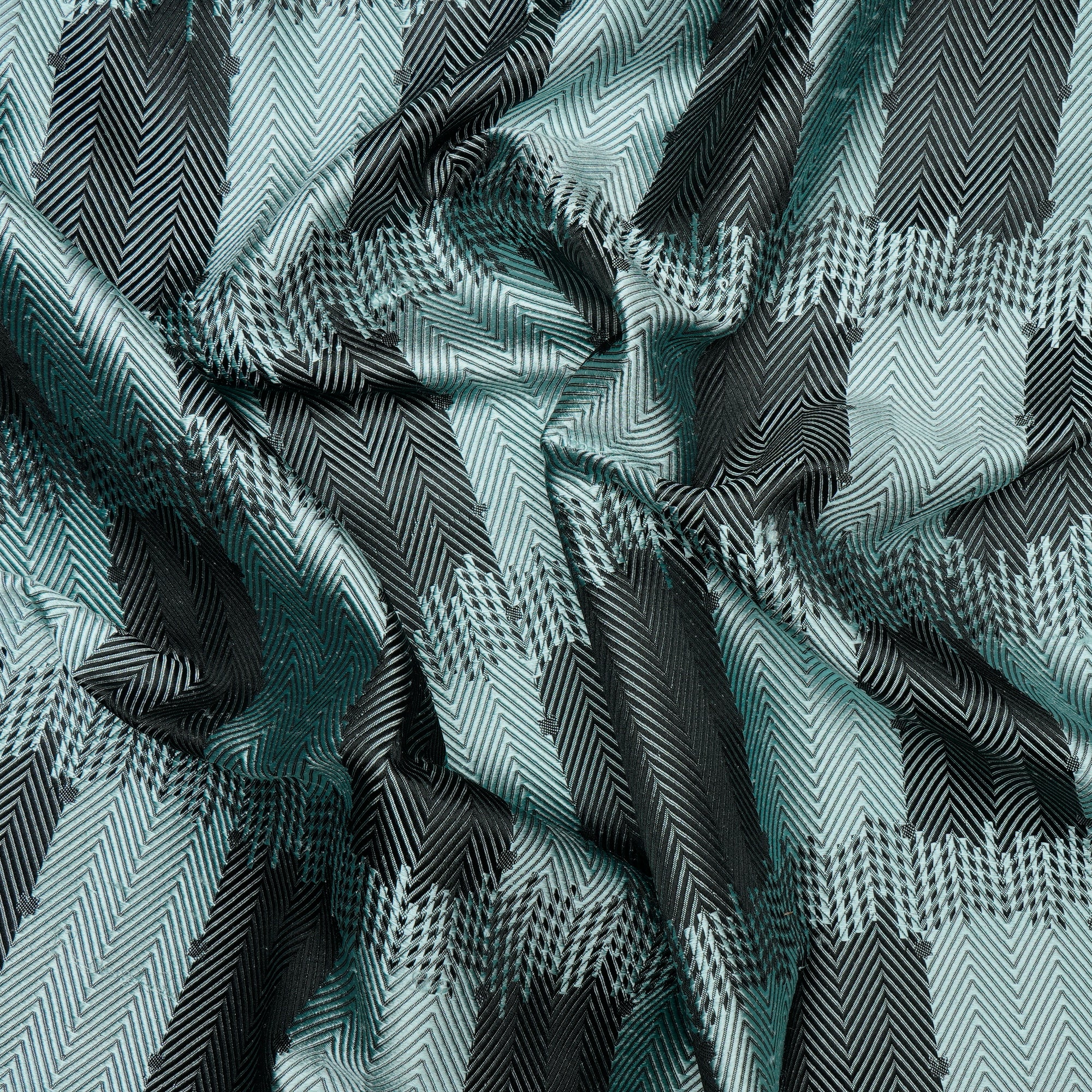 Black-Light Cyan Color Dupion Silk Jacquard Fabric