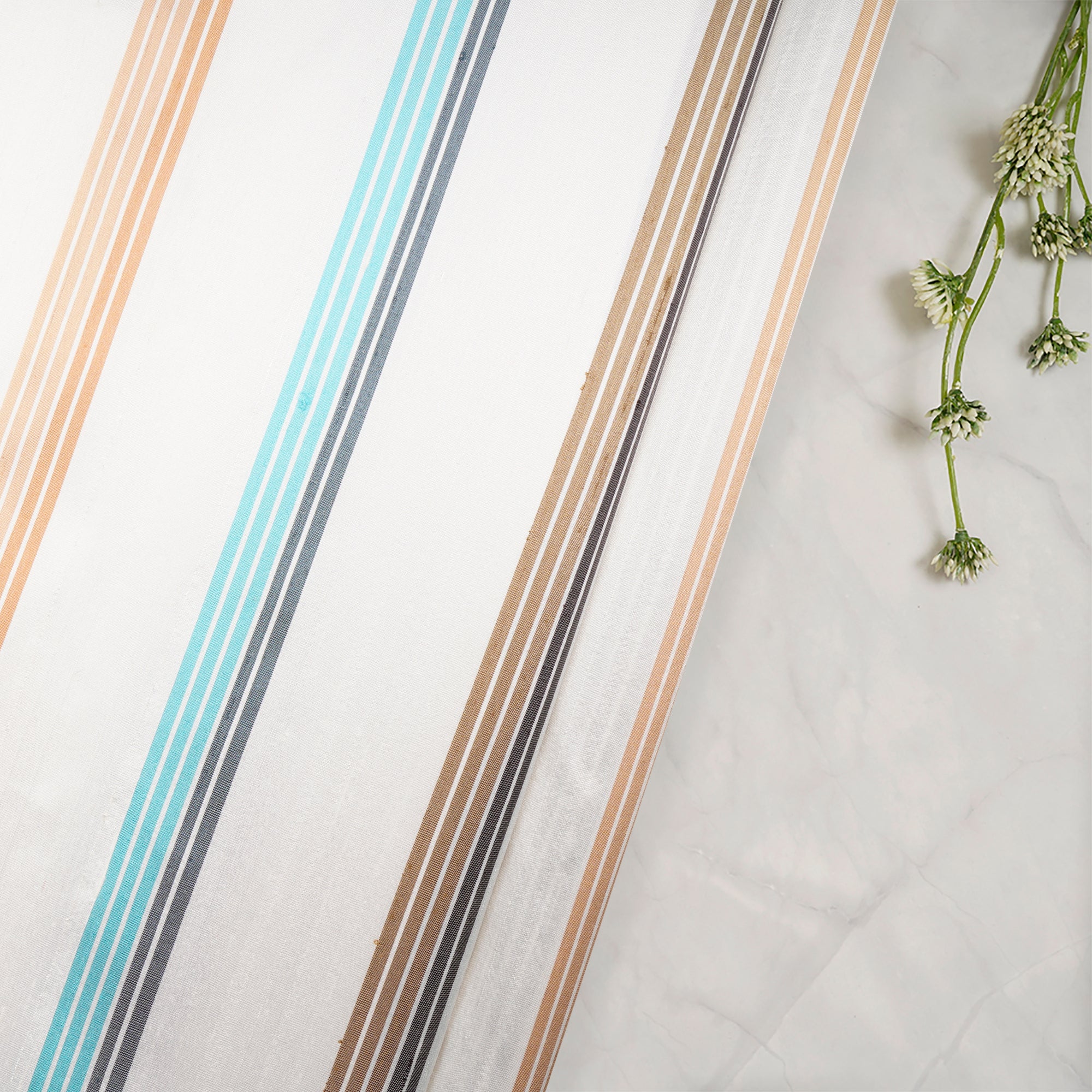 Off White Color Striped Dupion Silk Fabric