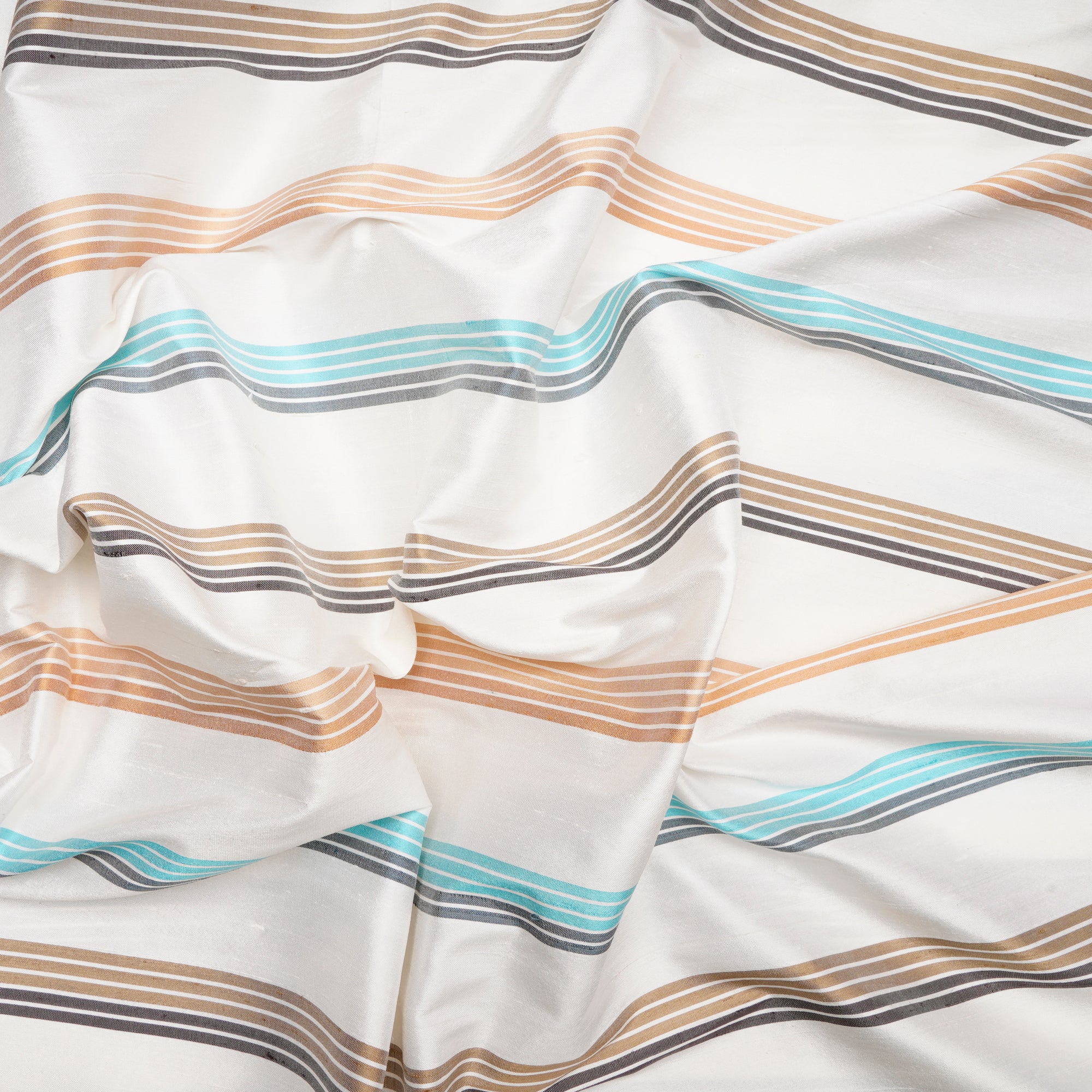 Off White Color Striped Dupion Silk Fabric