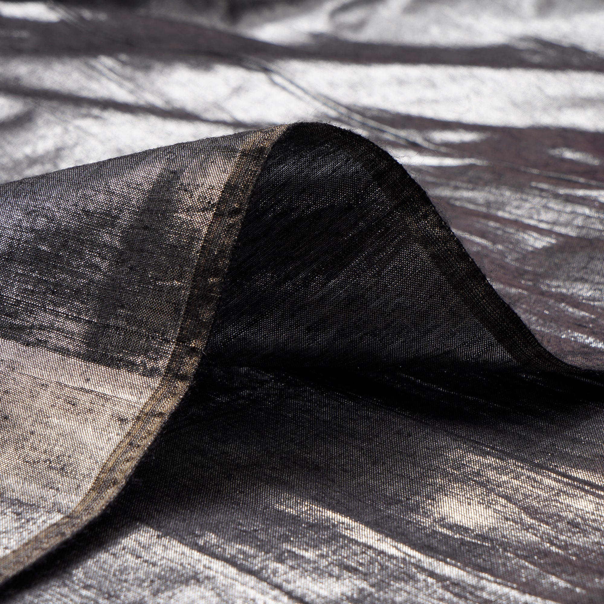 Silver-Black Color Metallic Silk Fabric