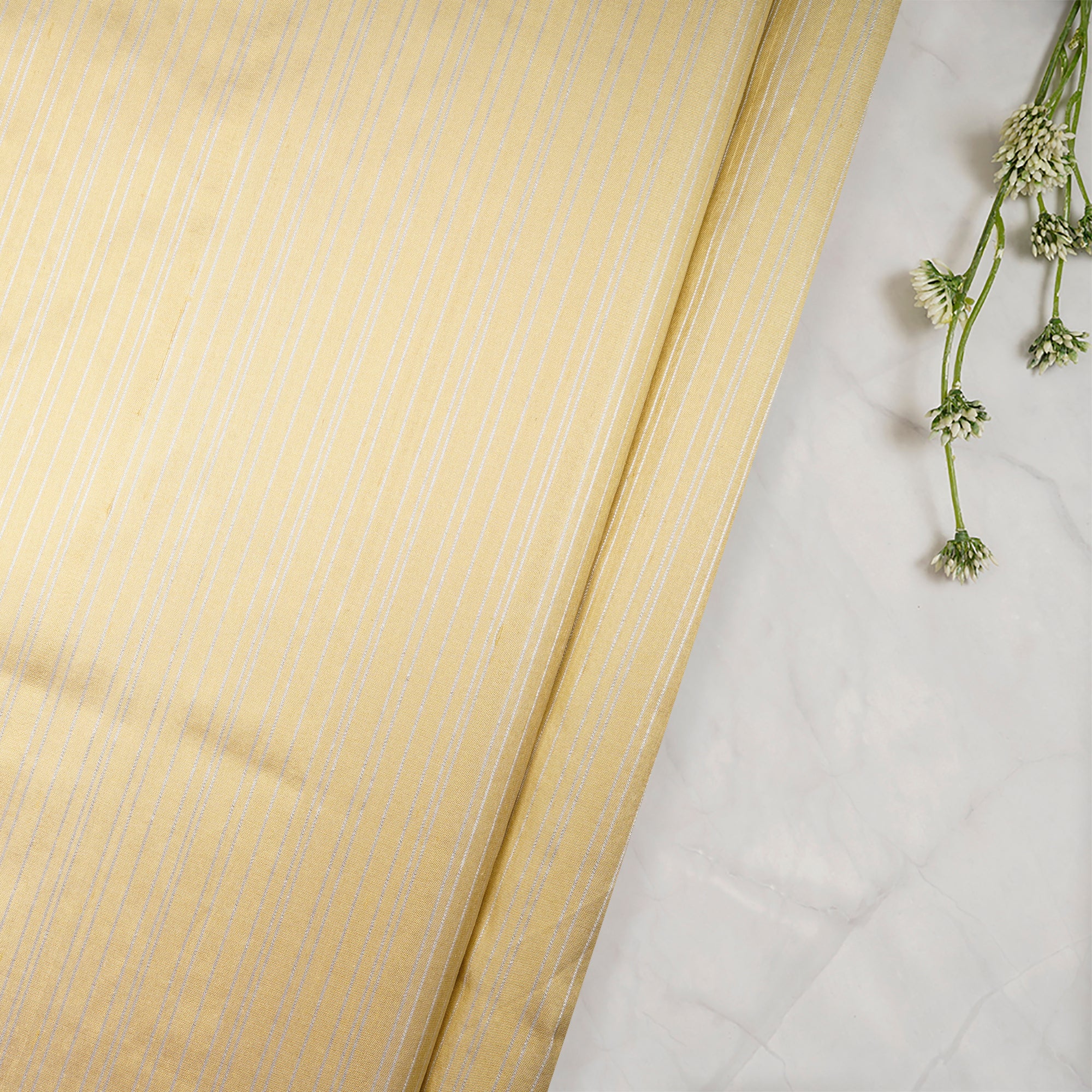 Light Yellow Color Striped Dupion Silk Fabric