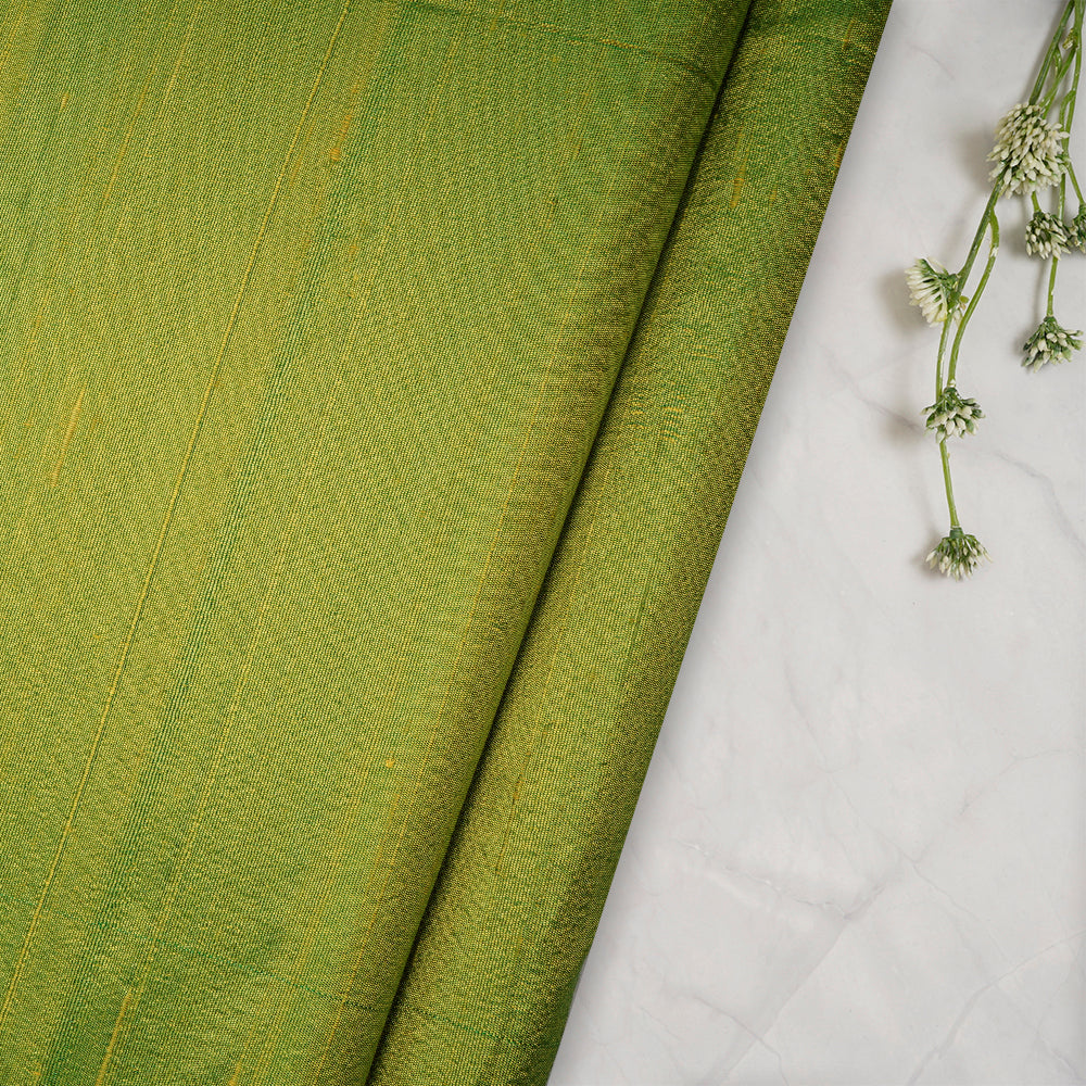 Green-Yellow Color Dual Tone Blended Dupion Silk Fabric