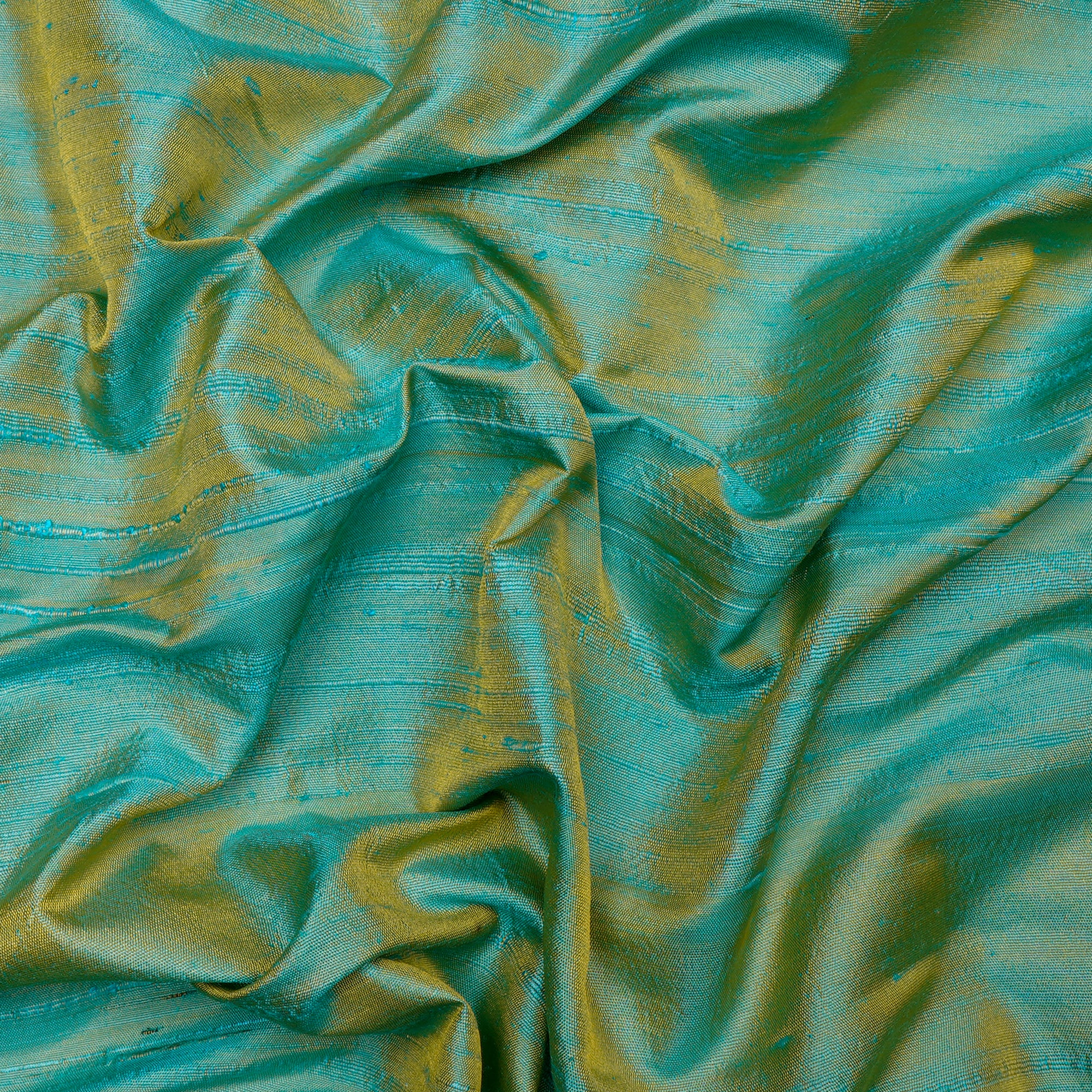 Blue-Yellow Color Blended Dupion Silk Fabric