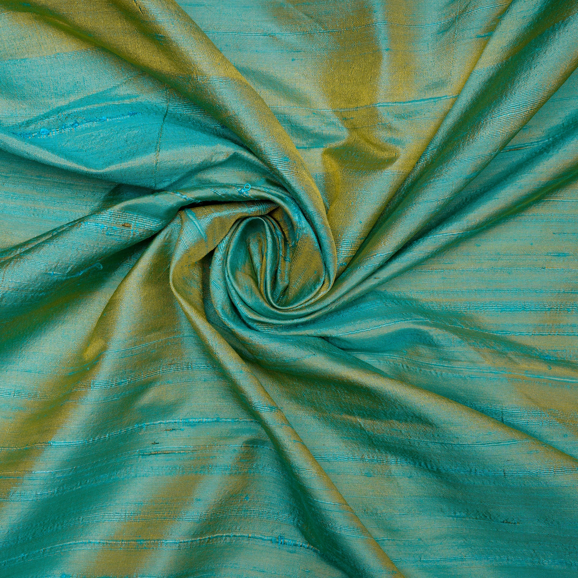 Blue-Yellow Color Blended Dupion Silk Fabric