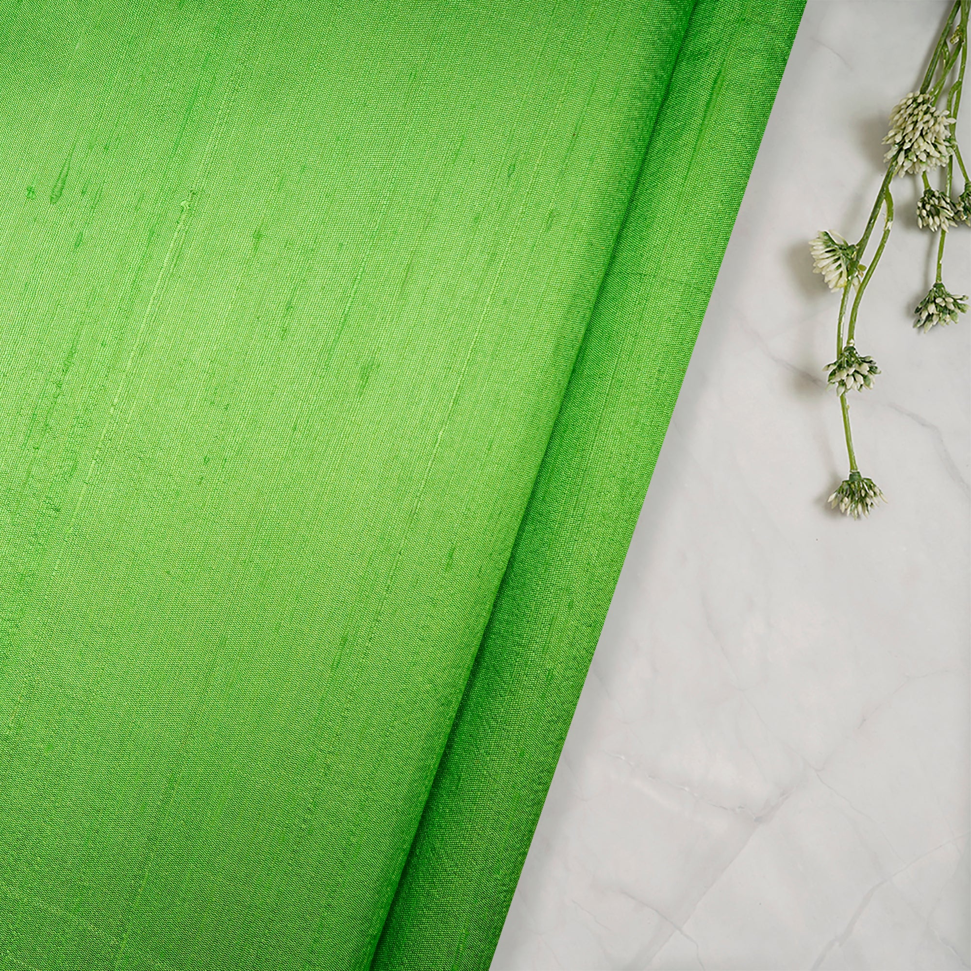 Green Color Blended Dupion Silk Fabric