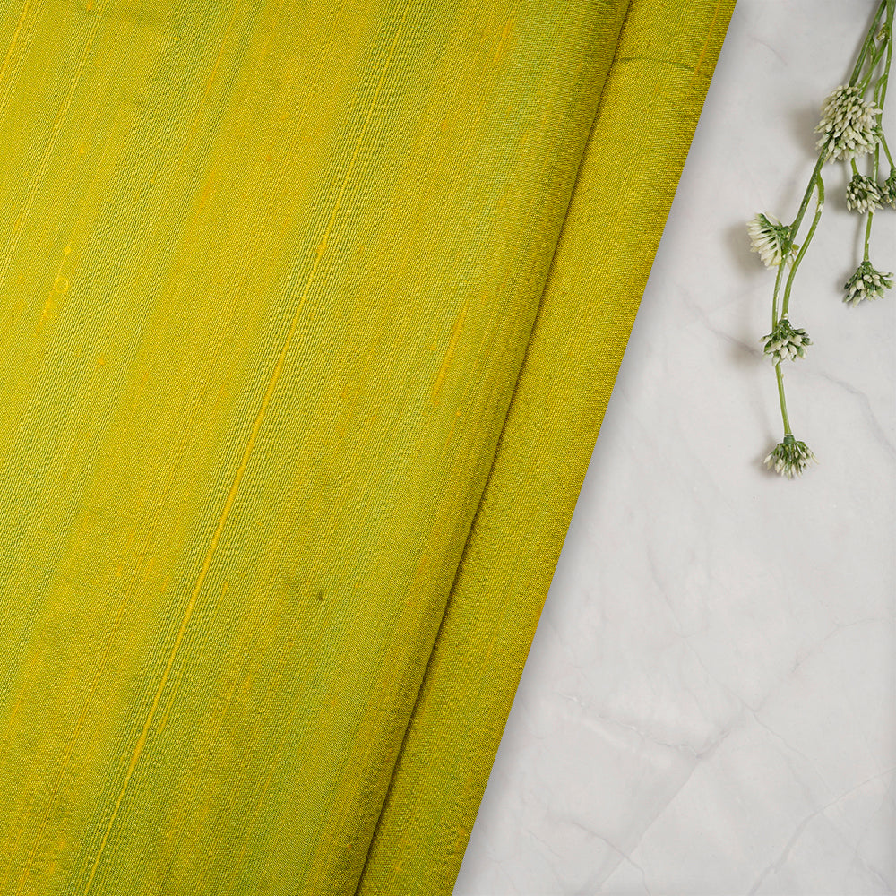 Yellow-Green Color Dual Tone Blended Dupion Silk Fabric