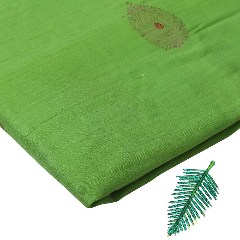 Green Gecko Color Brocade Dupion Silk Fabric