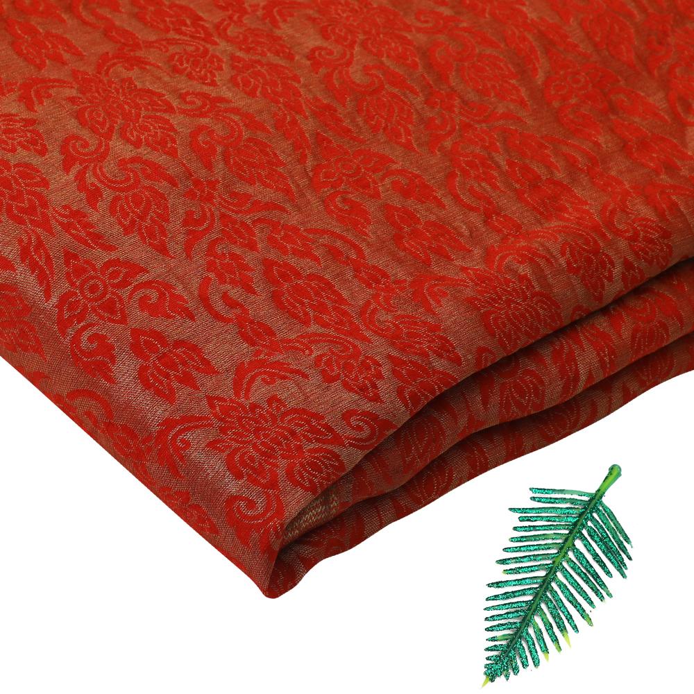 Red-Golden Color Crepe Brocade Fabric