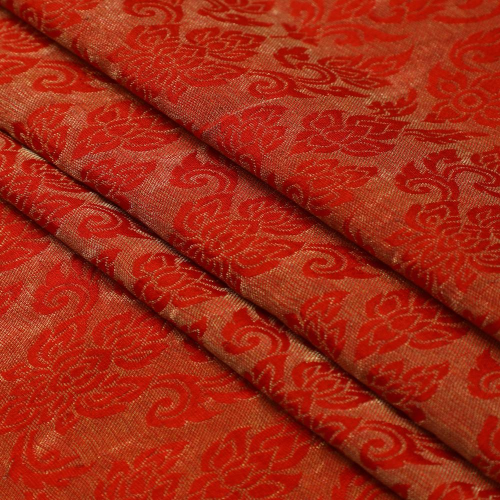 Red-Golden Color Crepe Brocade Fabric