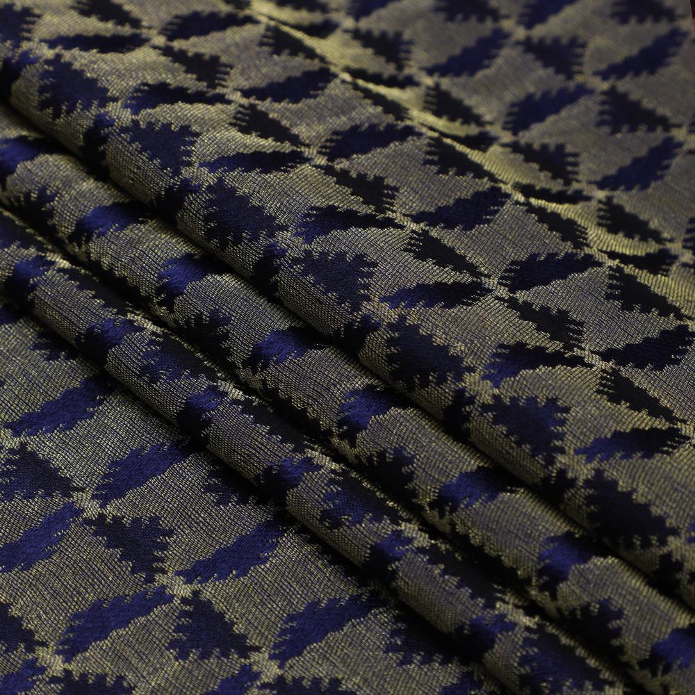 Dark Blue-Golden Color Crepe Brocade Fabric