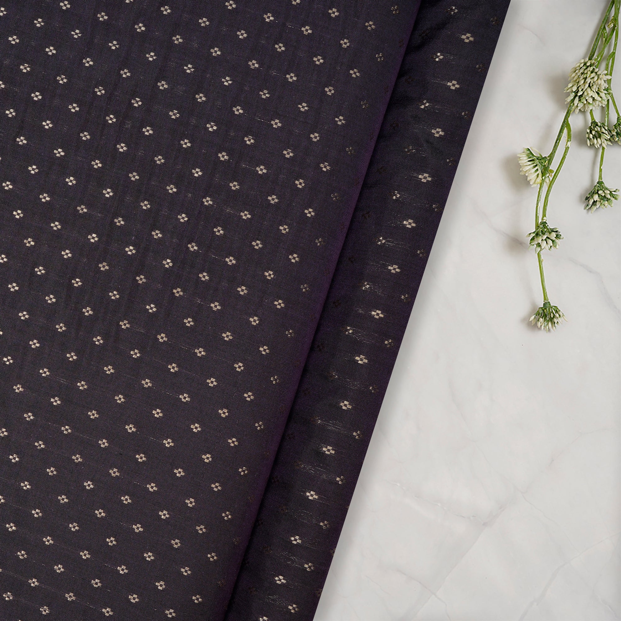 Black Mushroo Weave Premium Silk Jacquard Fabric