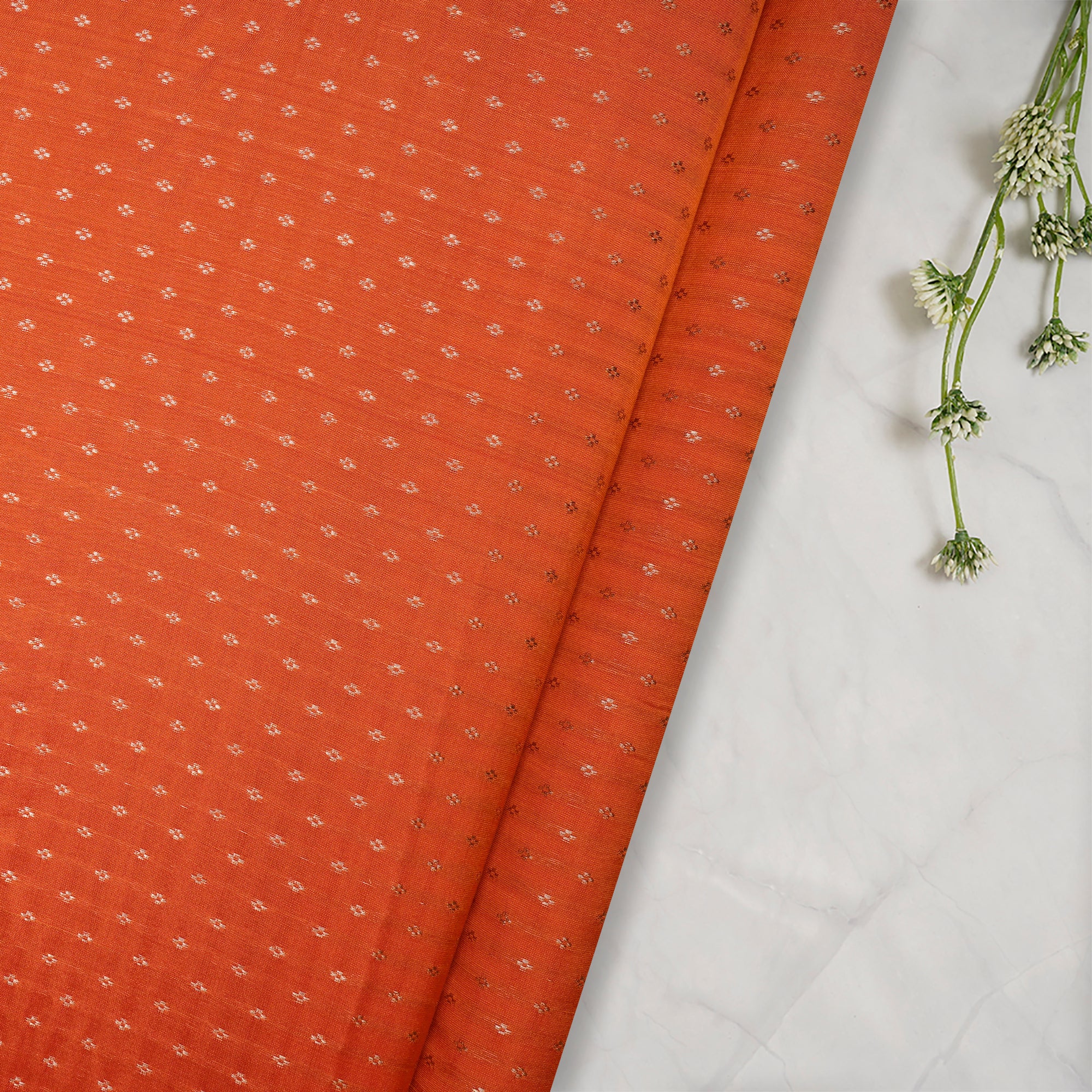 Neon Orange Mushroo Weave Premium Silk Jacquard Fabric