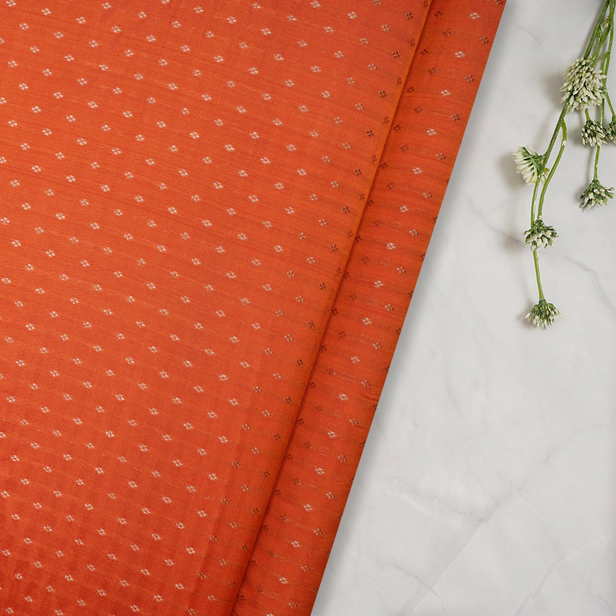 Neon Orange Mushroo Weave Premium Silk Jacquard Fabric