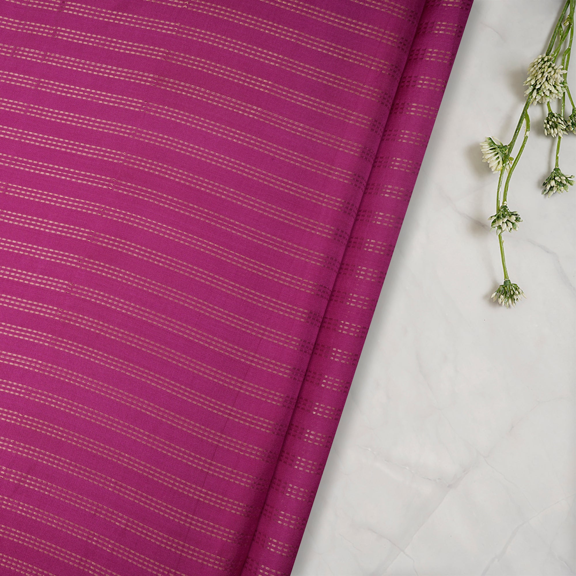 Fuschia Yarn Dyed Zari Stripe Pattern Fancy Pure Silk Fabric