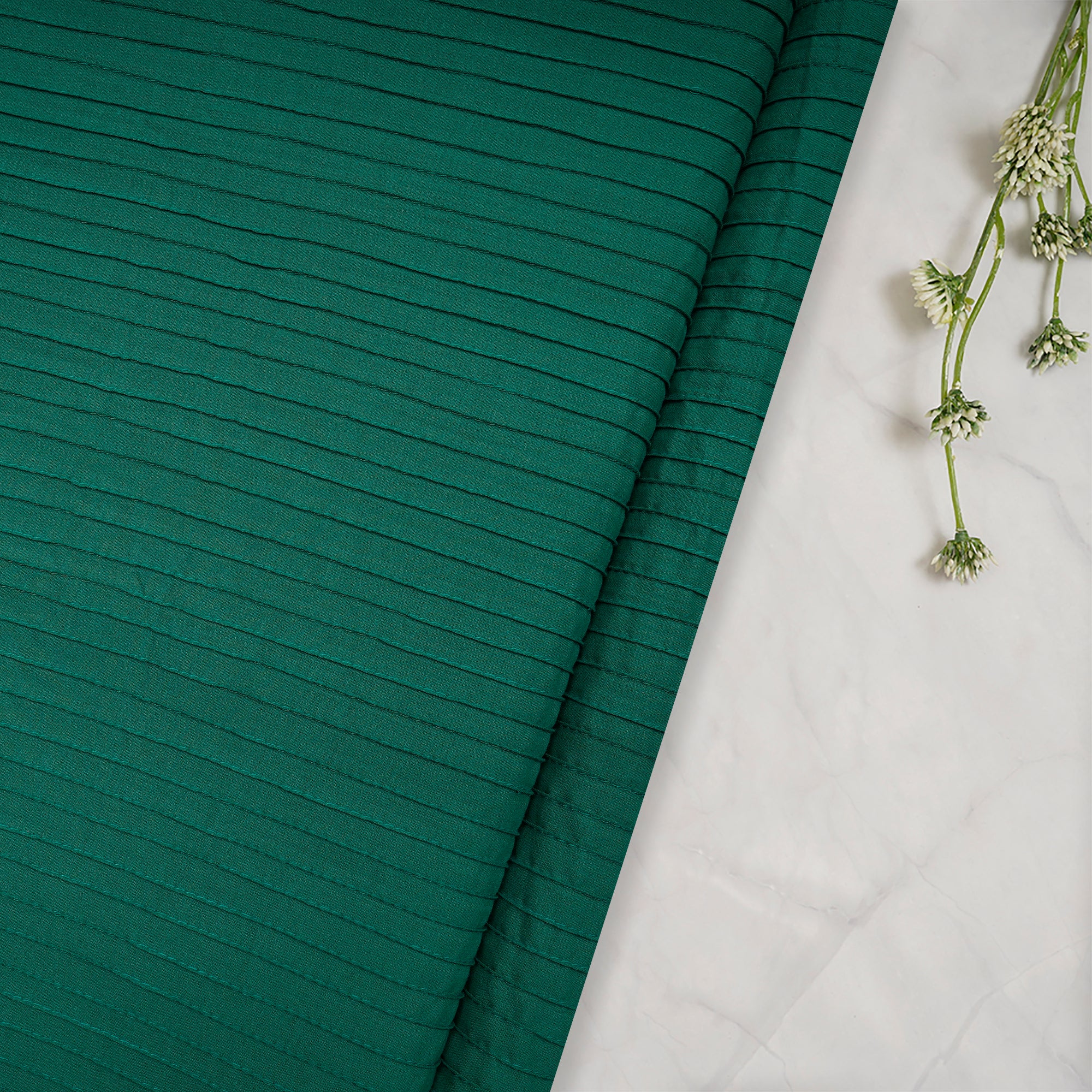 Dark Green Pintuck Pattern High Twist Cotton Voile Fabric