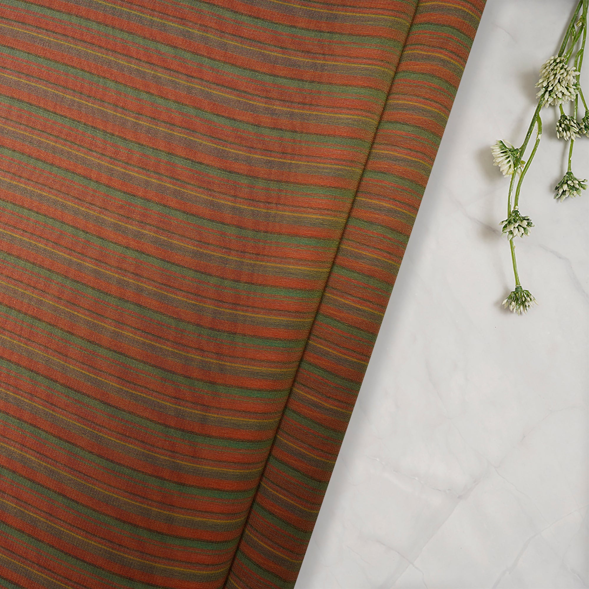 Green and Orange Color Yarn Dyed Georgette Silk Fabric