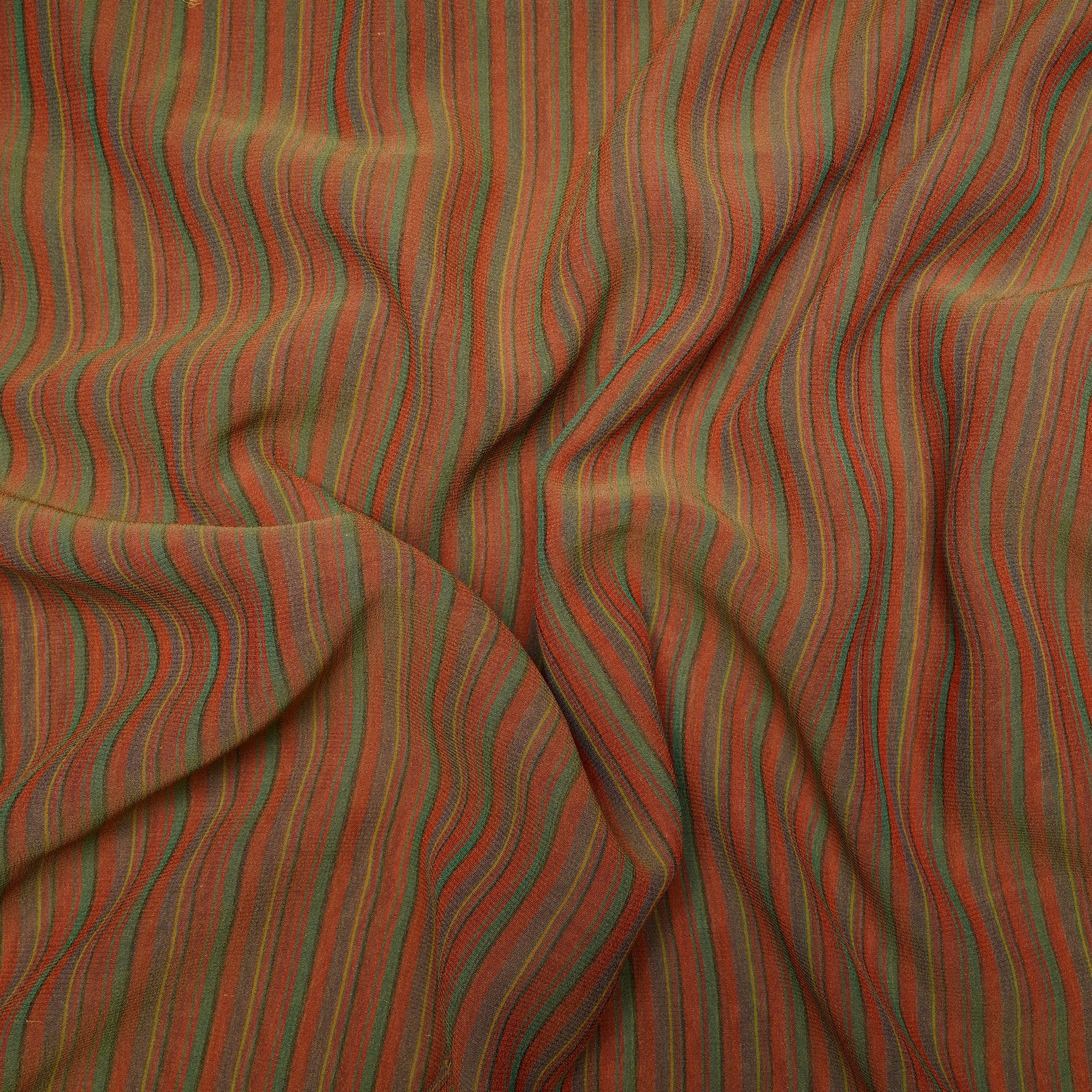 Green and Orange Color Yarn Dyed Georgette Silk Fabric