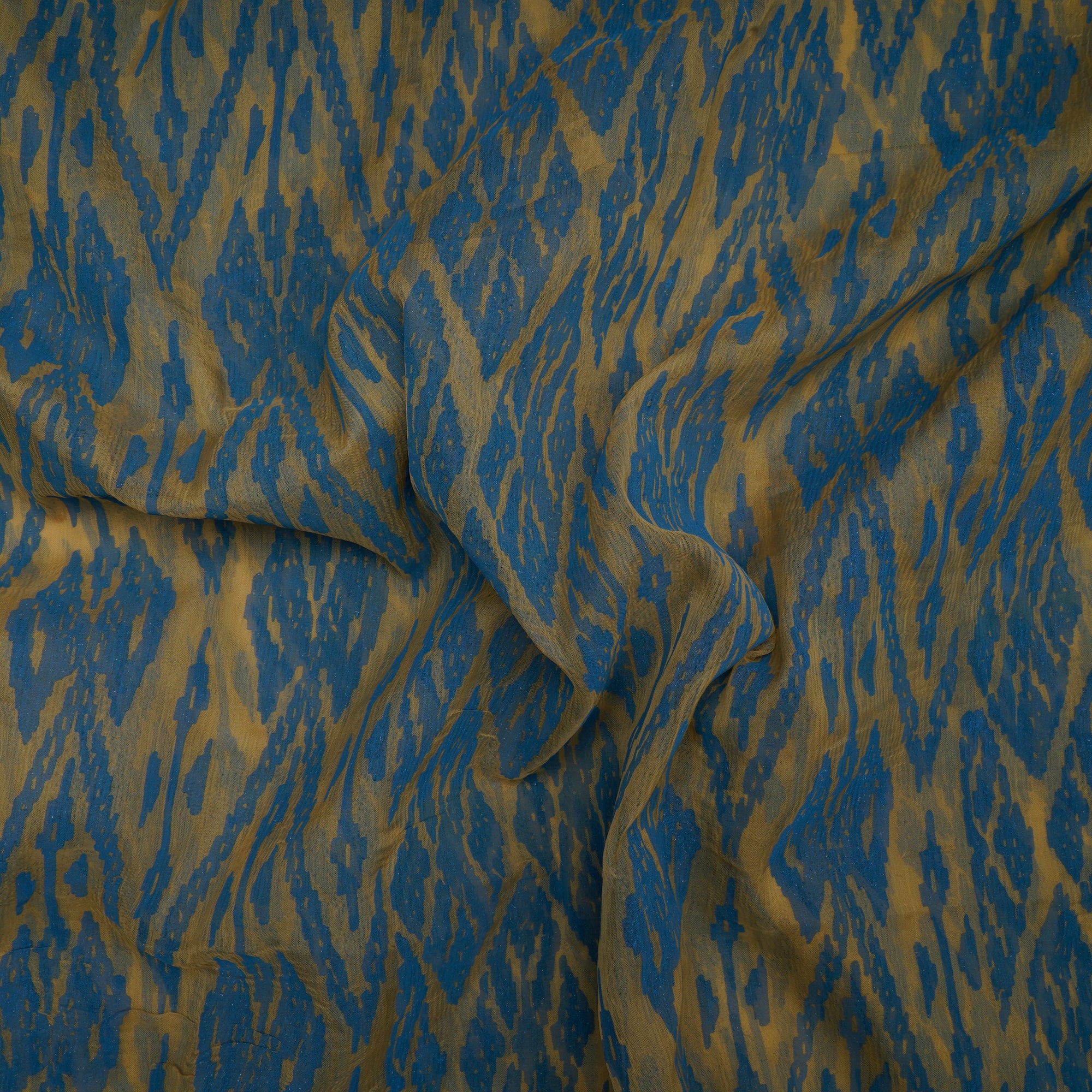 Blue-Beige Color Printed Viscose Chiffon Fabric