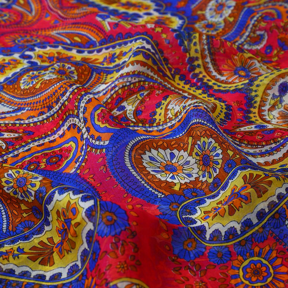 Multi Color Printed Flat Chiffon Silk Fabric
