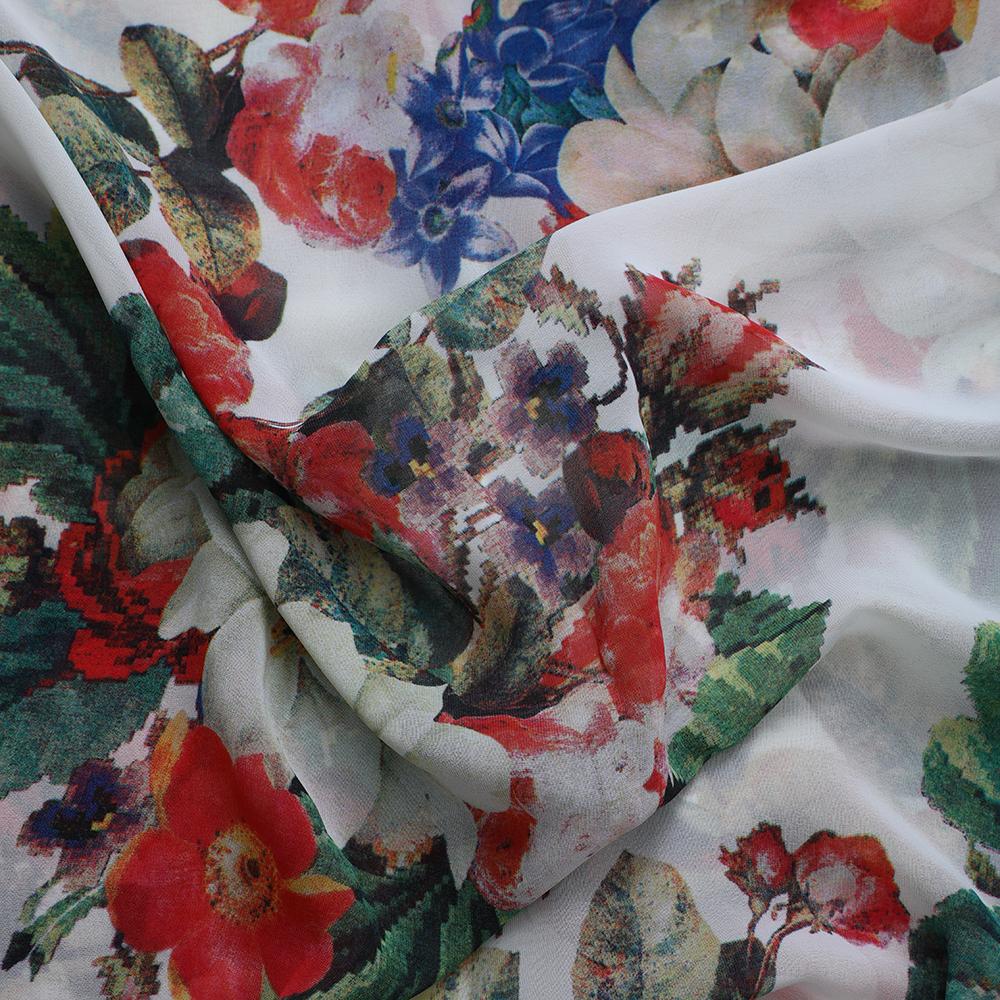 Multi Color Printed Poly Georgette Fabric