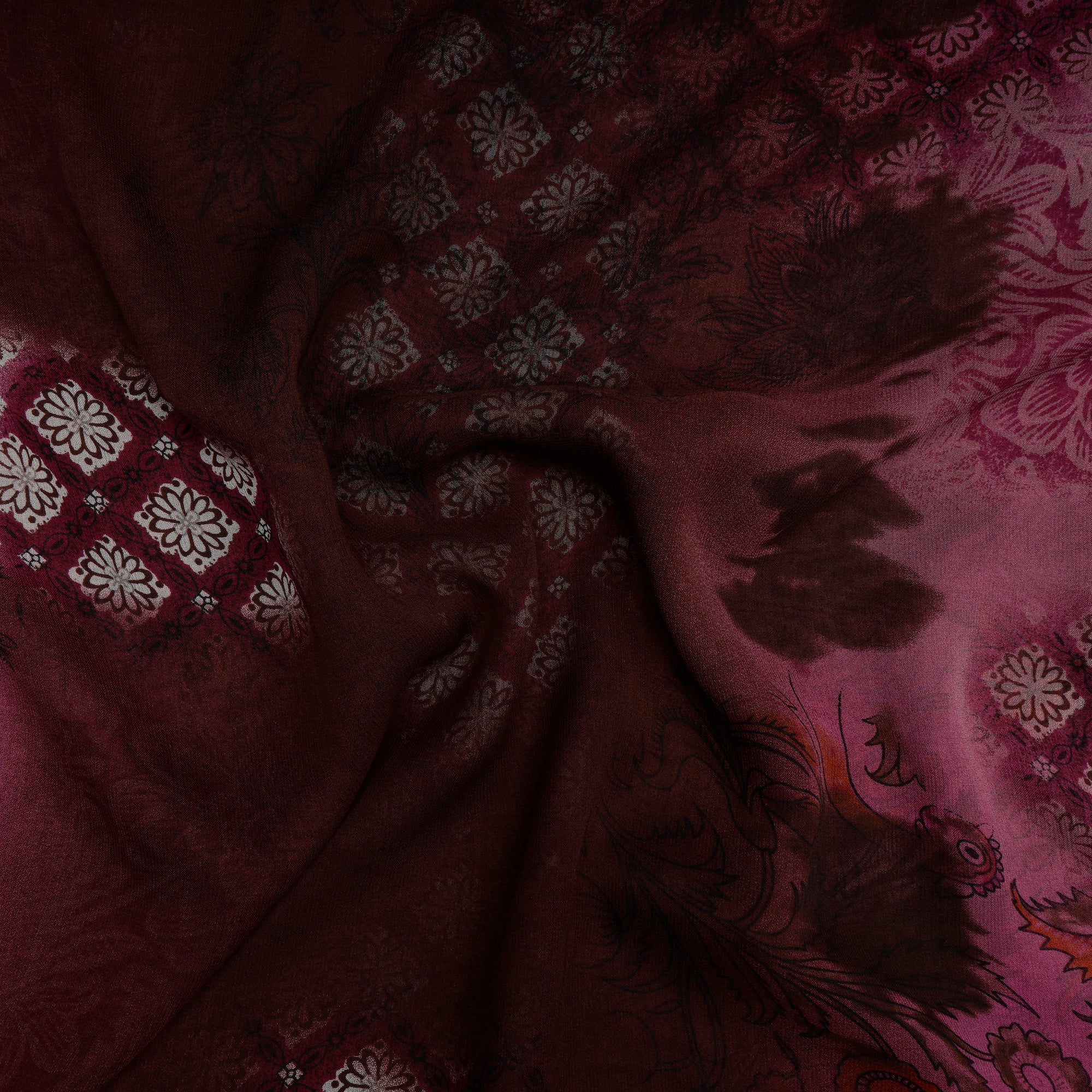 Pink-Brown Color Printed Georgette Silk Fabric