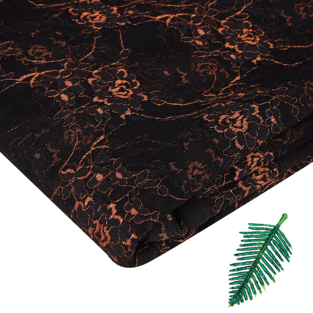 Black-Peach Color Embroidered Nylon Net Fabric