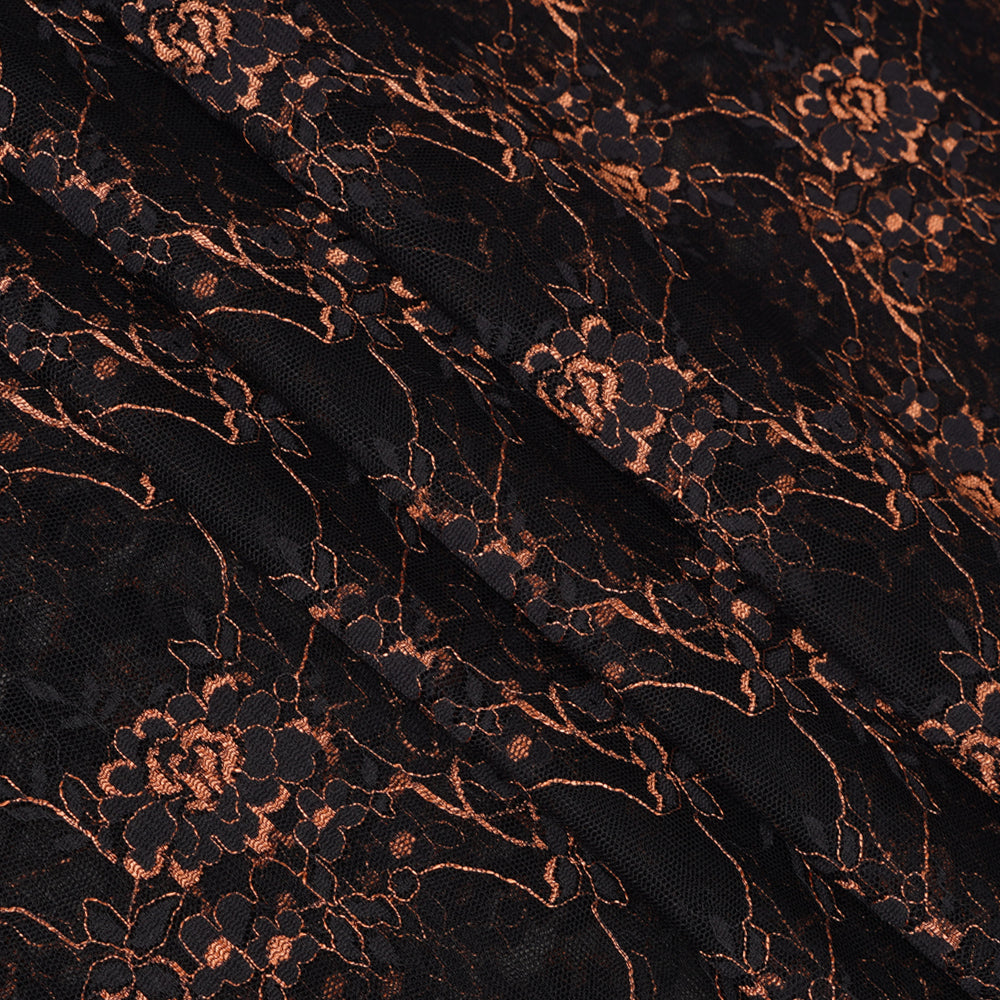 Black-Peach Color Embroidered Nylon Net Fabric