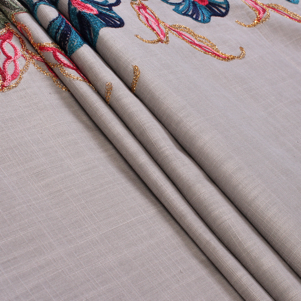 Multi Color Embroidered Cotton Slub Fabric
