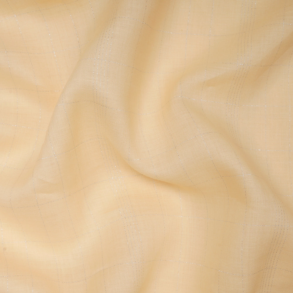 Yellow Color Silver Zari Striped Linen Fabric With Lurex