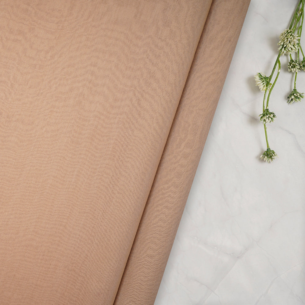 Peach Pure Chanderi Fancy Fabric With Zari Border