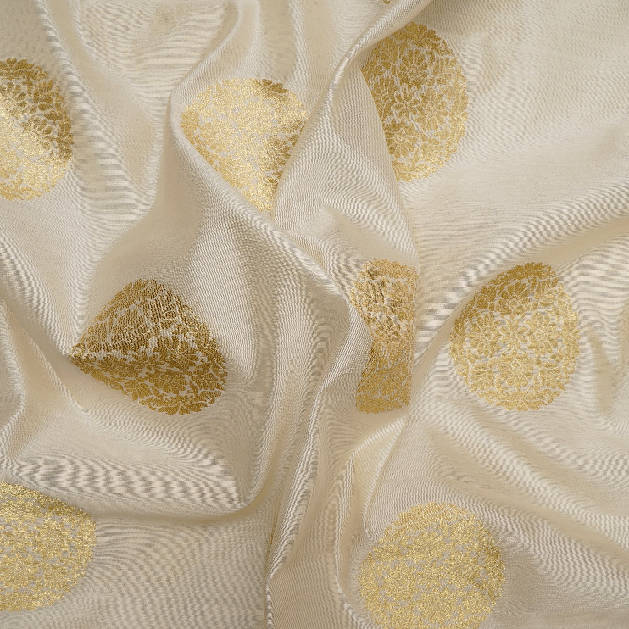 White and Golden Color Chanderi Jacquard Fabric