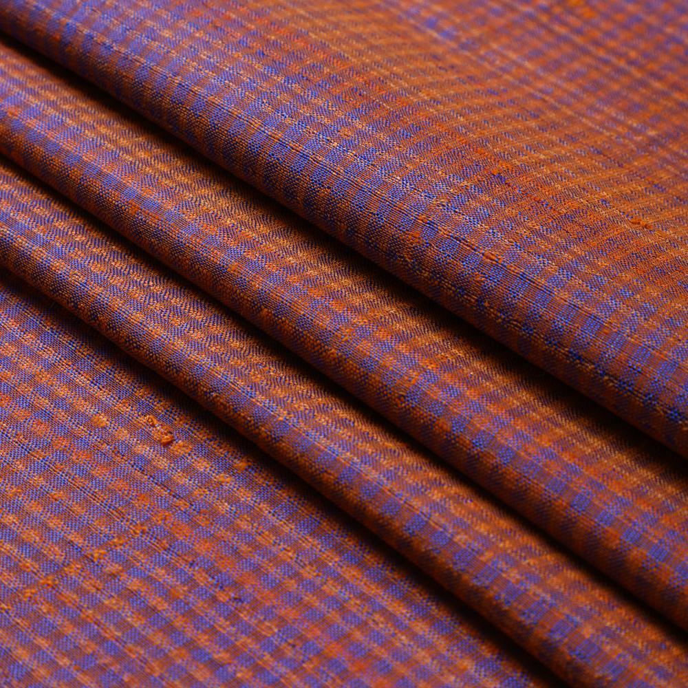 Blue-Orange Color Natural Silk Fabric