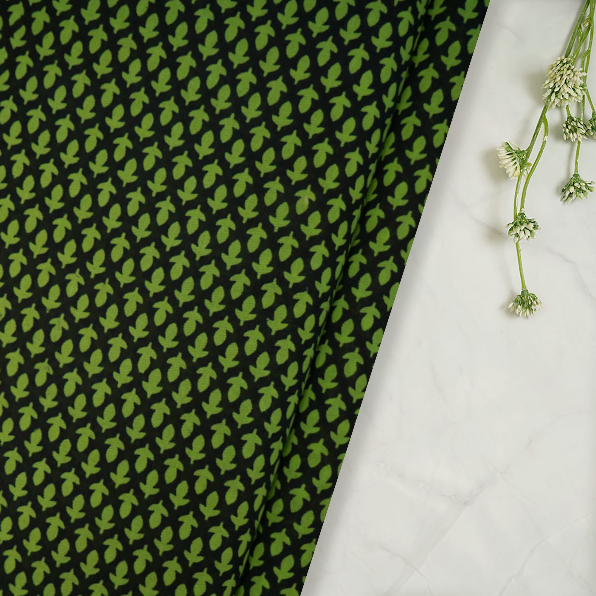 Lawn Green-Black Color Printed High Twisted Voile Cotton Fabric