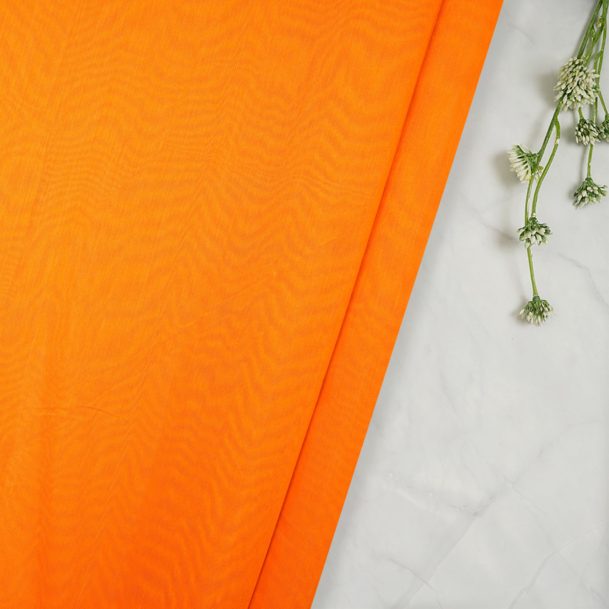 Orange Color Polyester Mono Fancy Chanderi Fabric