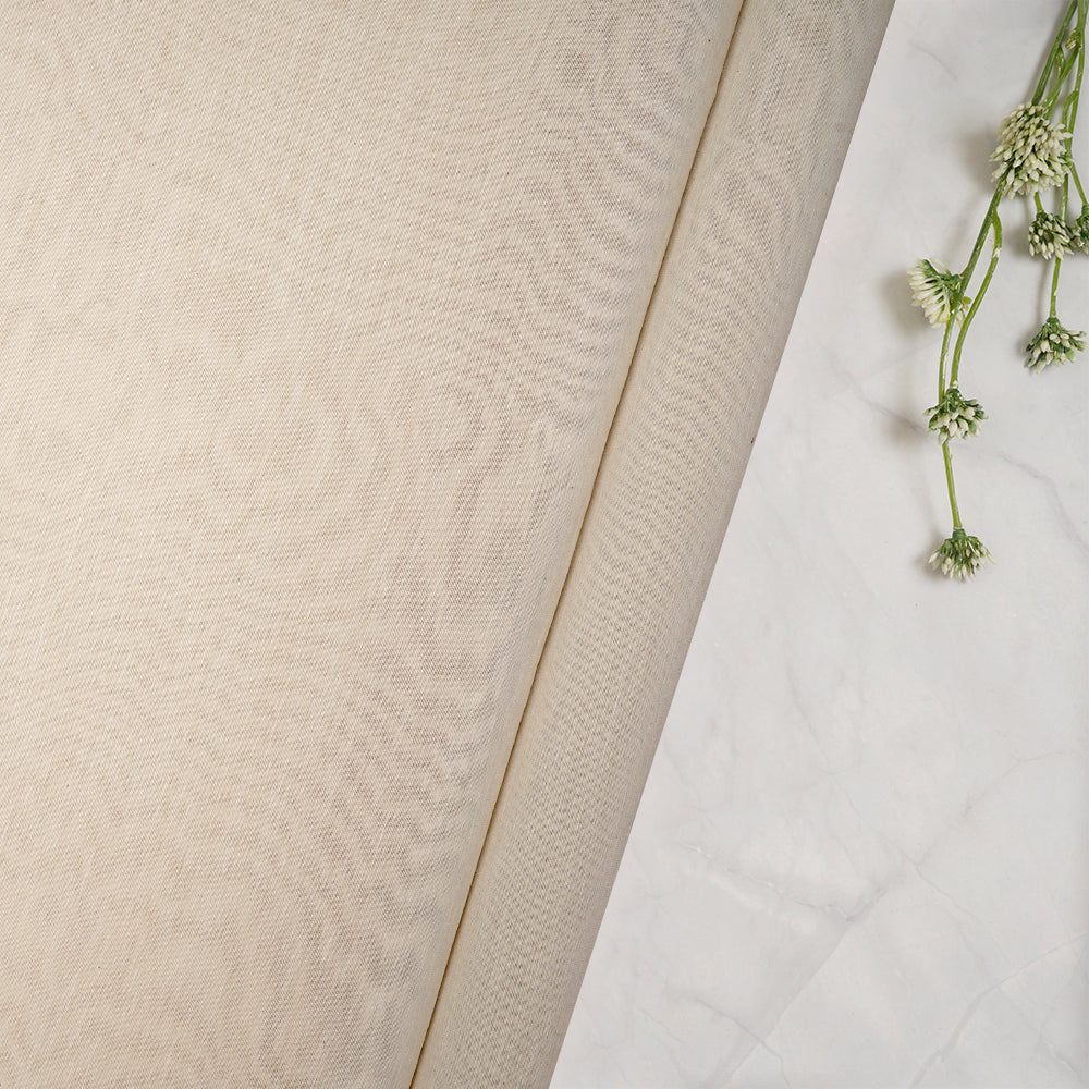 Off White Color Polyester Mono Chanderi Fabric With Zari Border