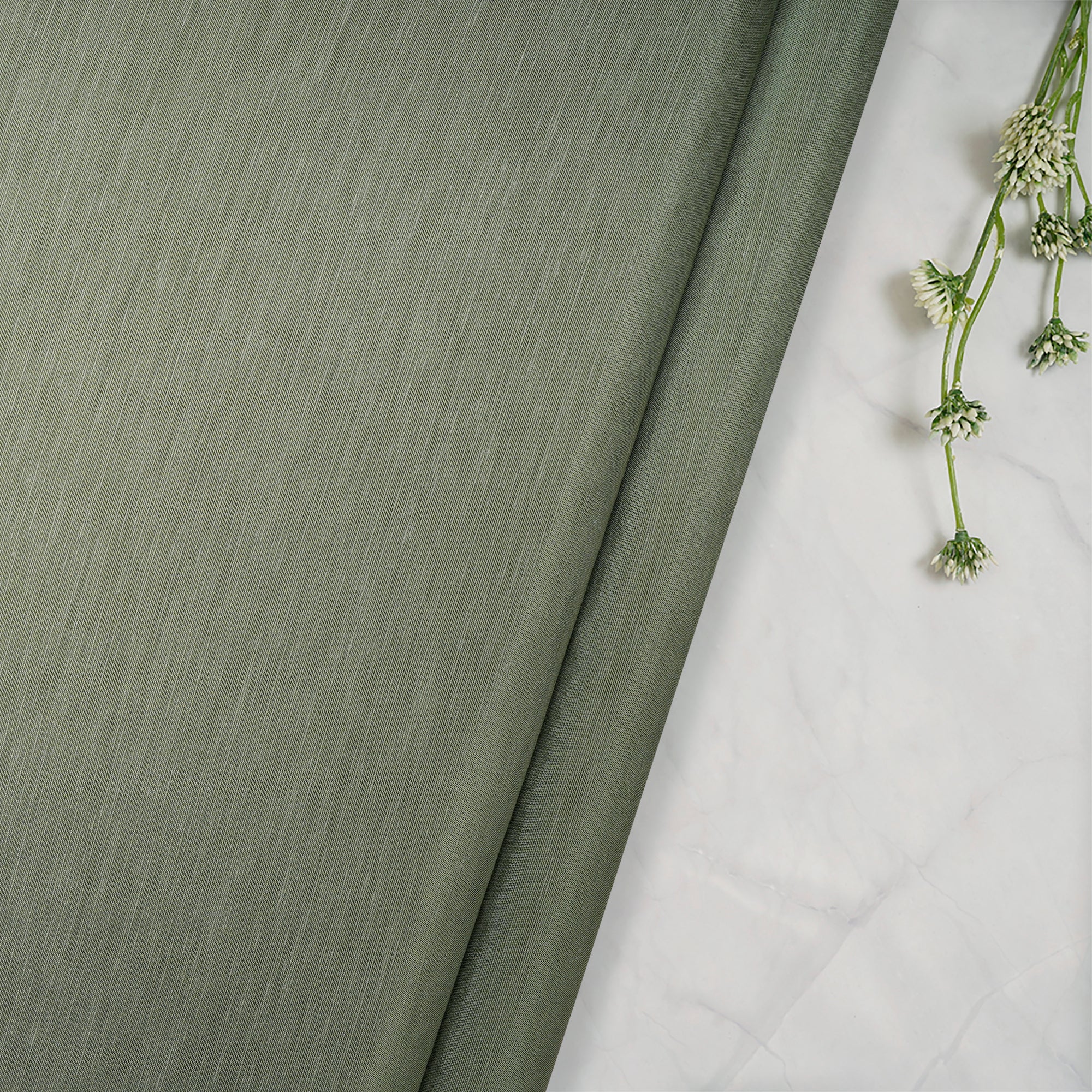 Olive Green Color Piece Dyed Bemberg Linen Fabric