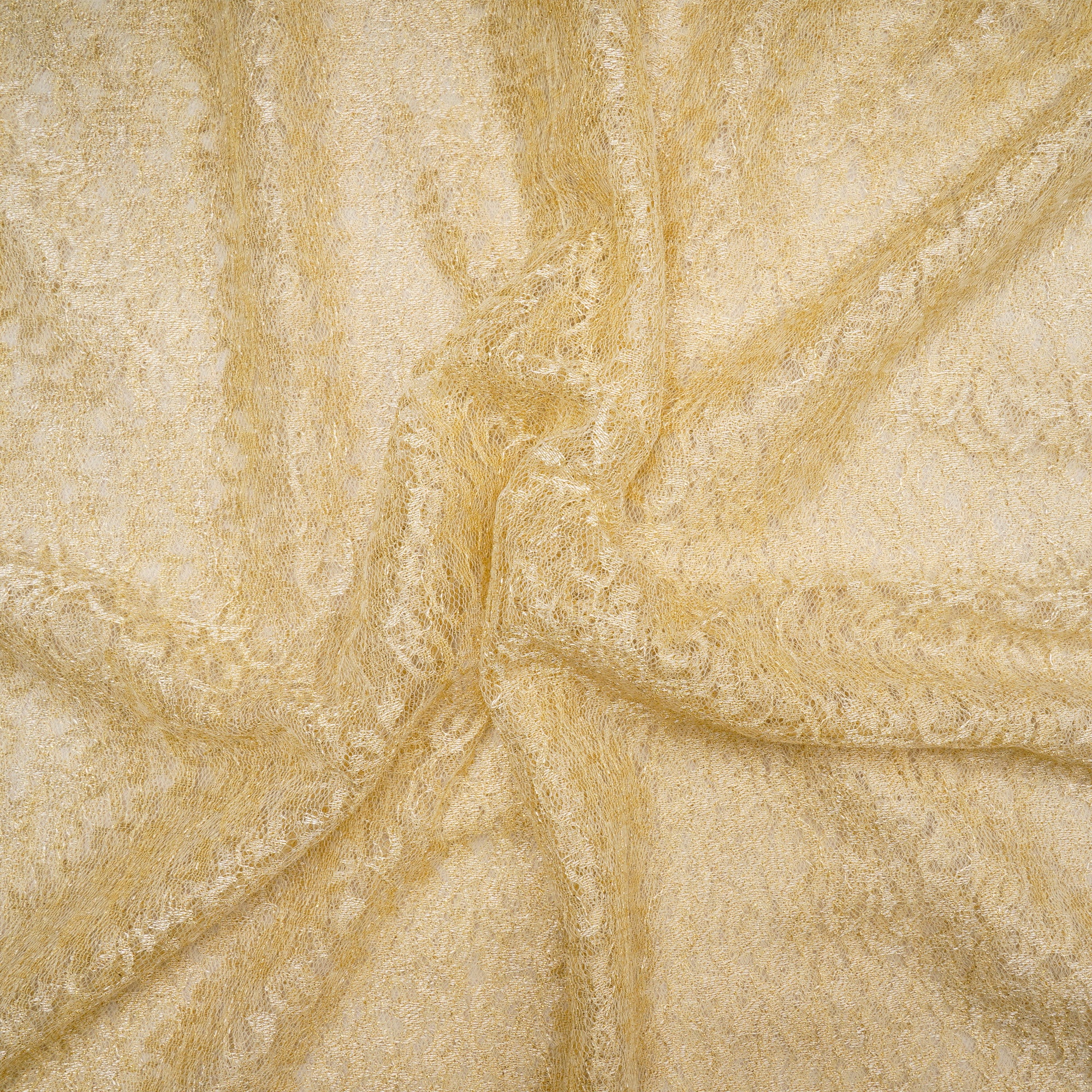 Off White-Golden Color Nylon Net Jacquard Fabric
